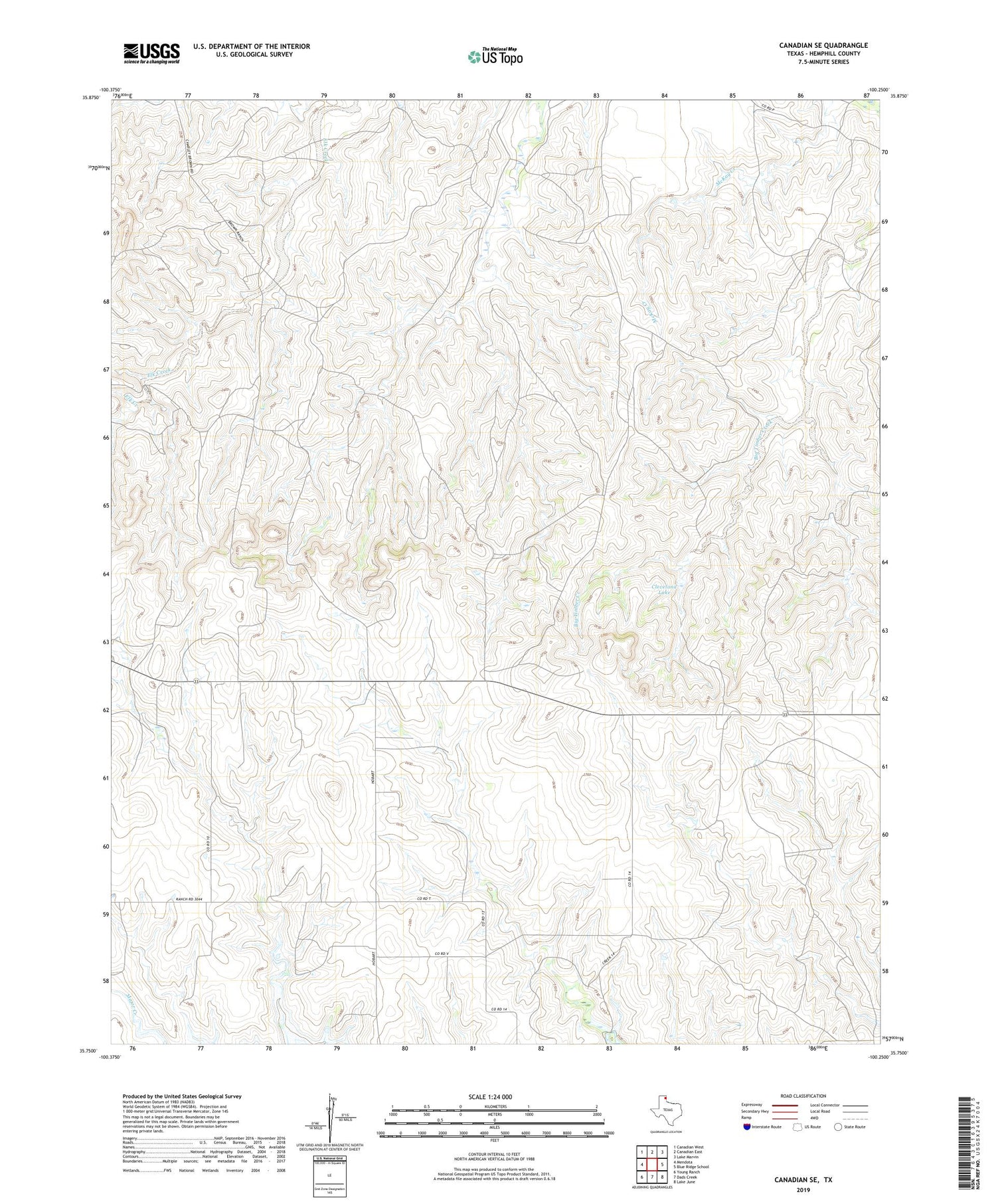 Canadian SE Texas US Topo Map Image