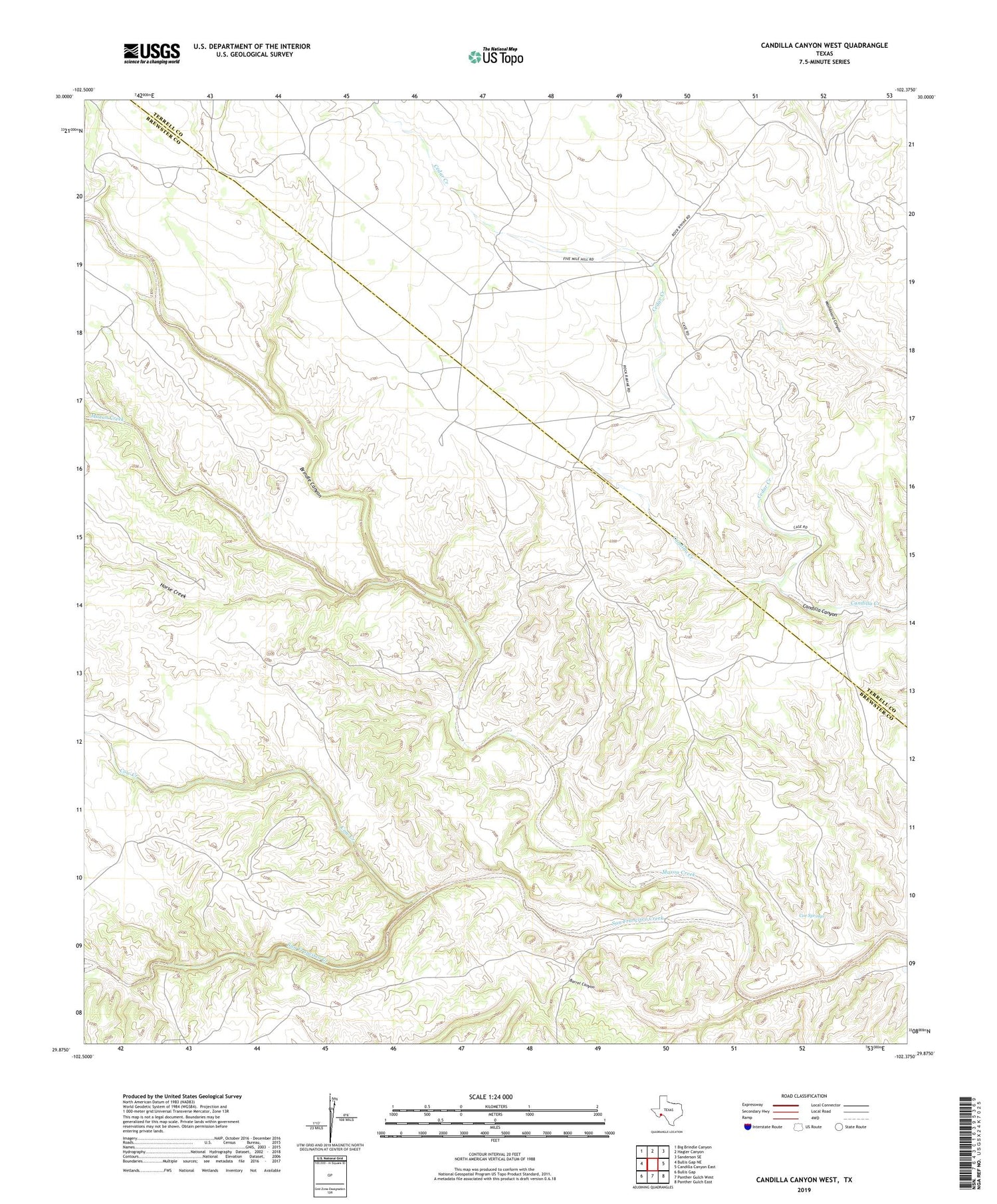 Candilla Canyon West Texas US Topo Map Image