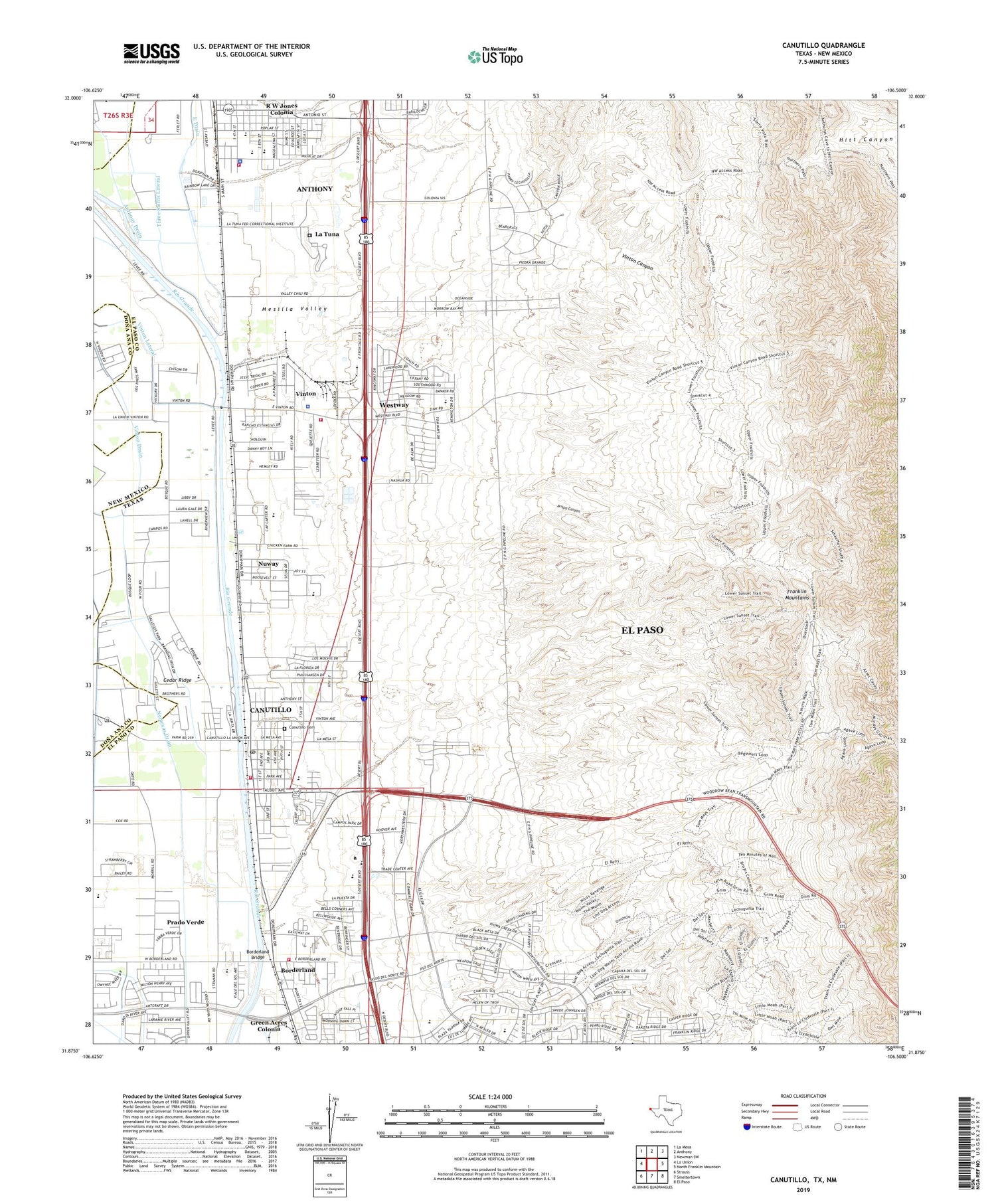 Canutillo Texas US Topo Map Image