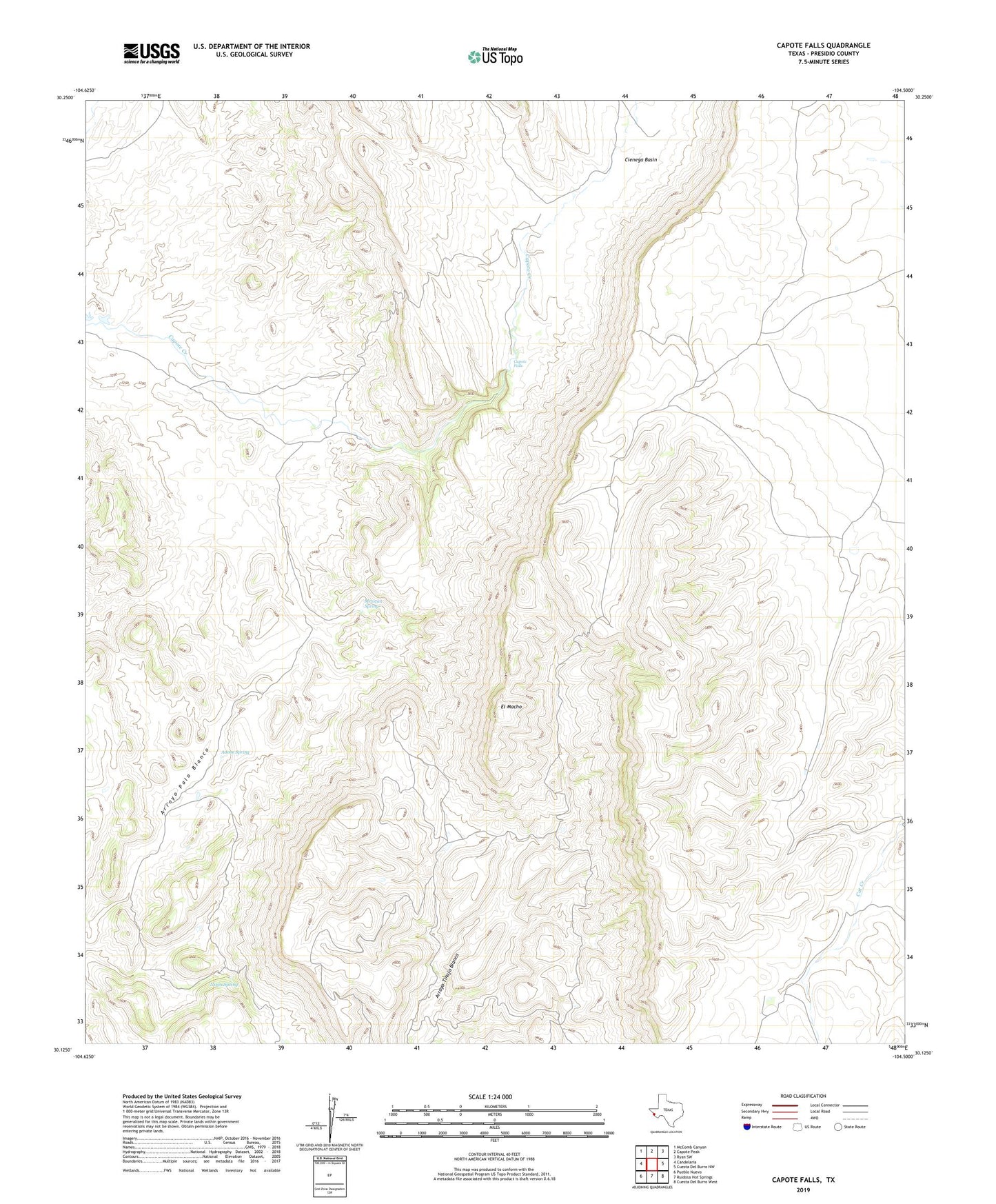 Capote Falls Texas US Topo Map Image
