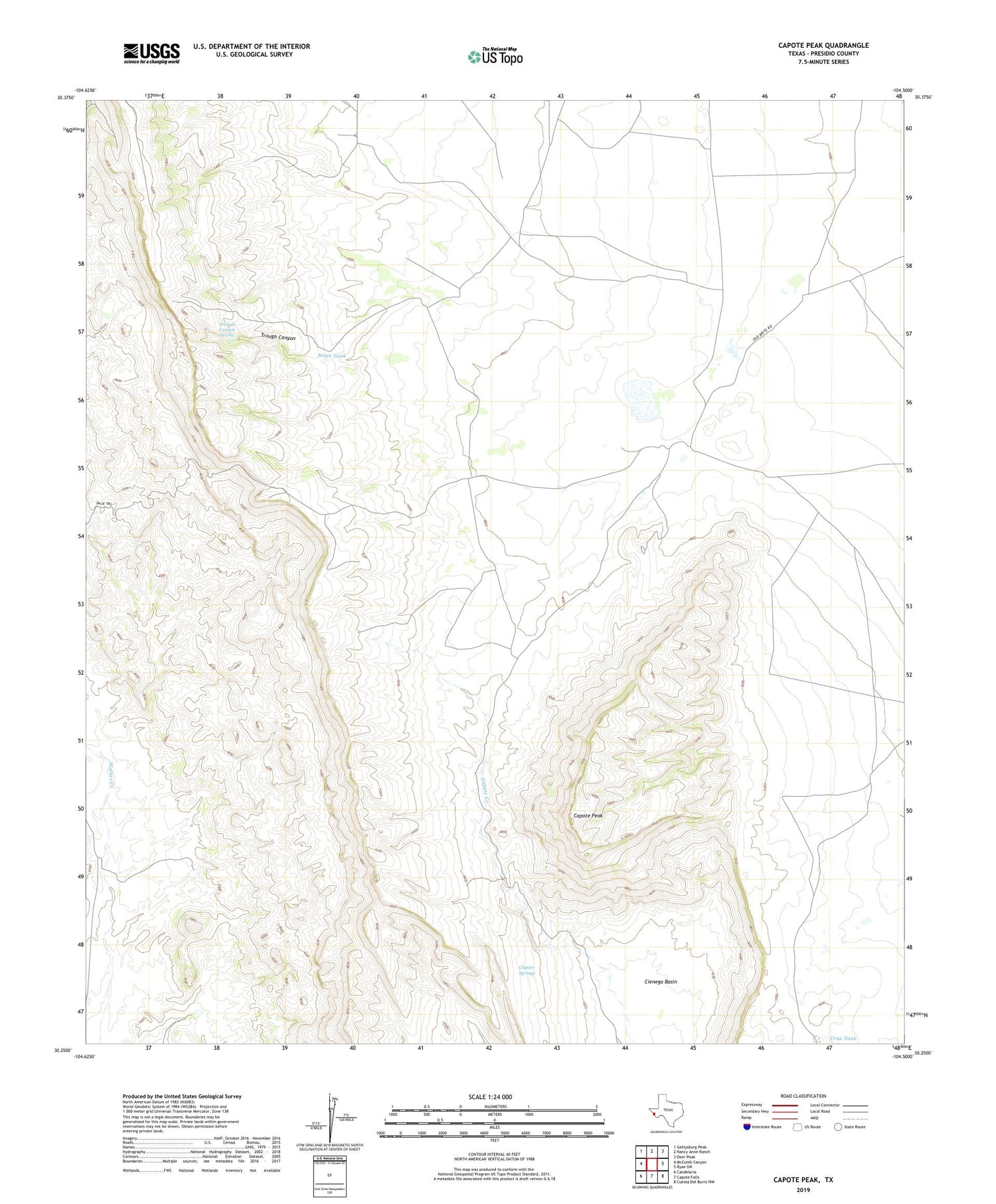 Capote Peak Texas US Topo Map Image