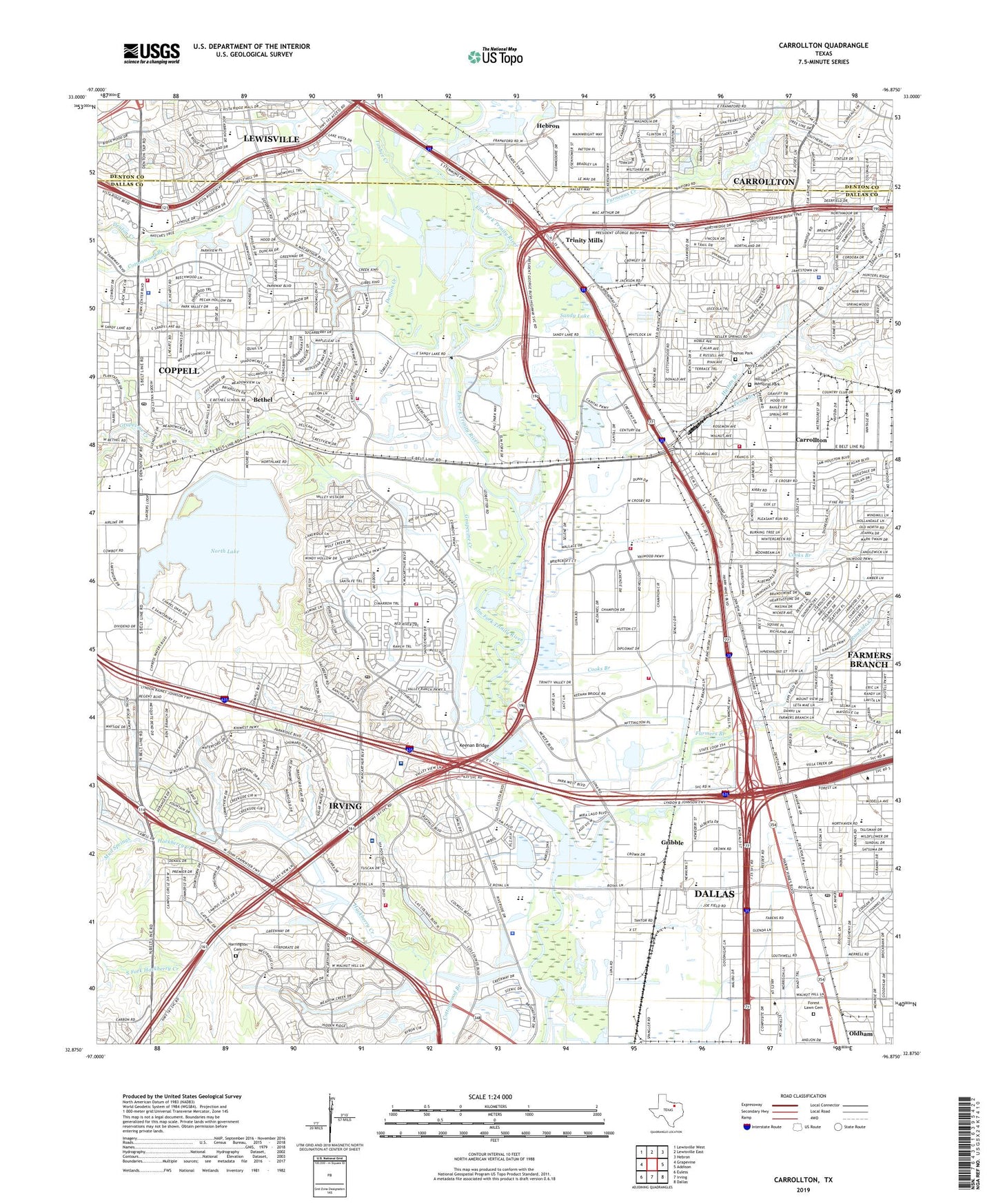 Carrollton Texas US Topo Map Image