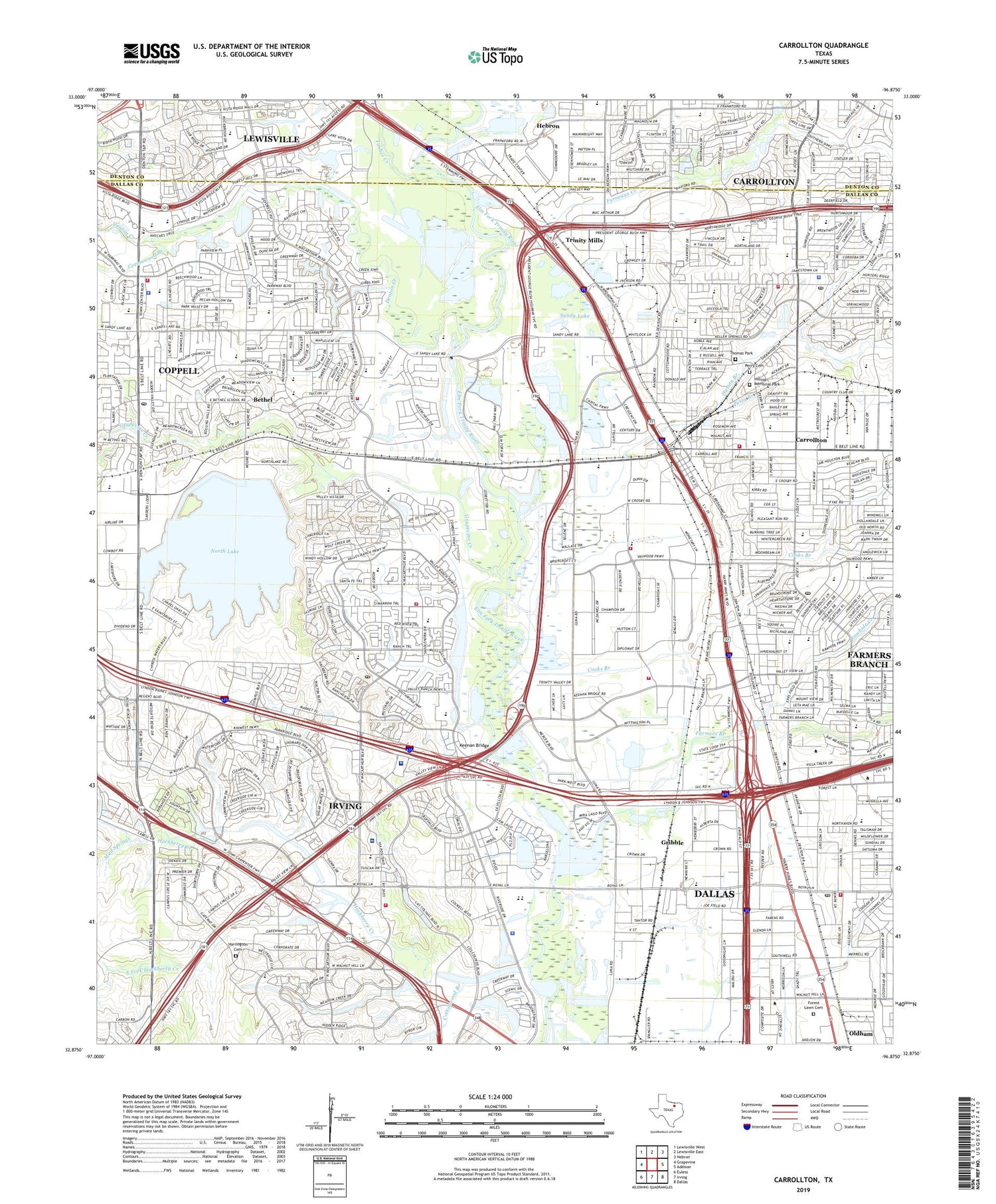 Carrollton Texas US Topo Map Image