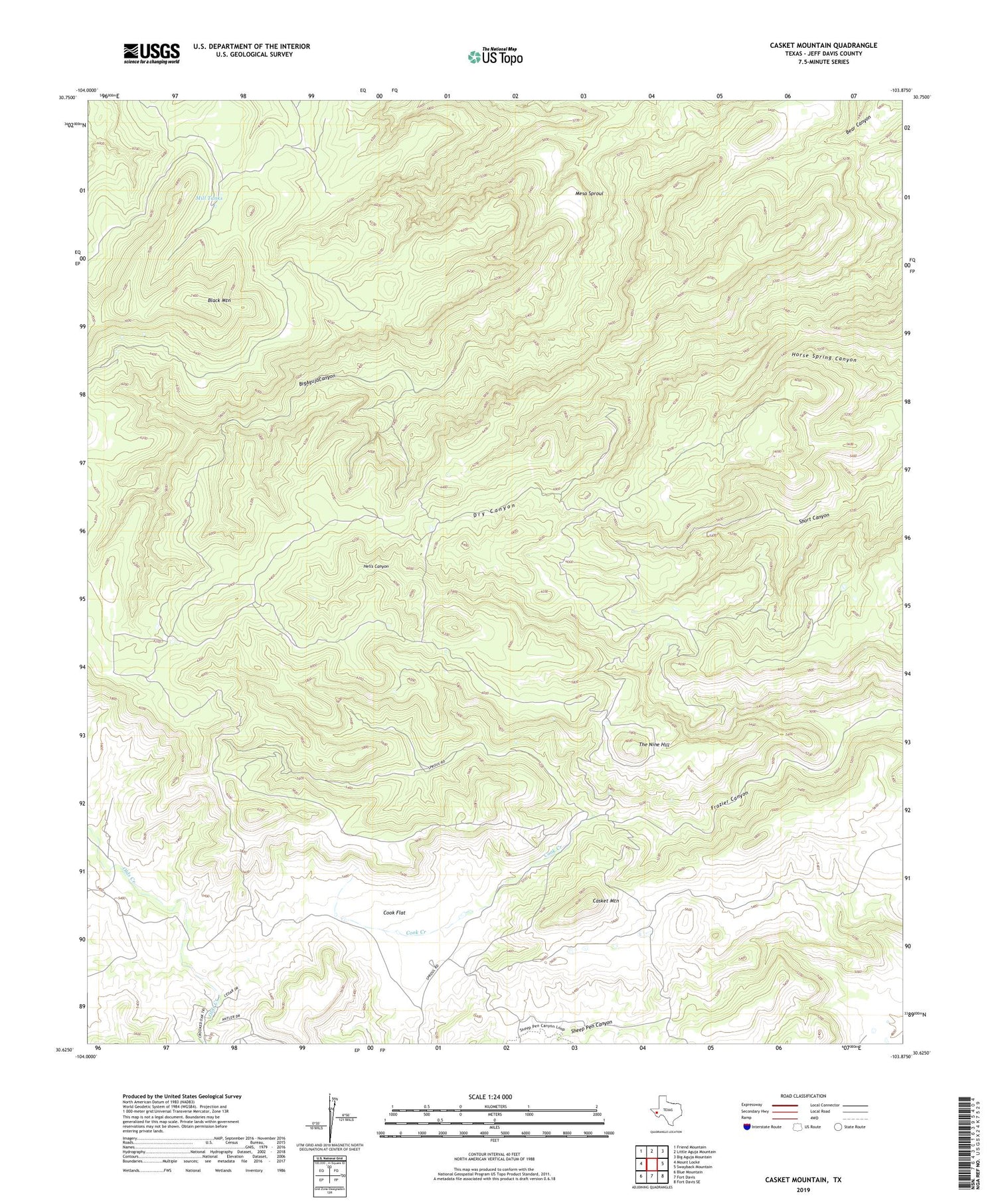 Casket Mountain Texas US Topo Map Image