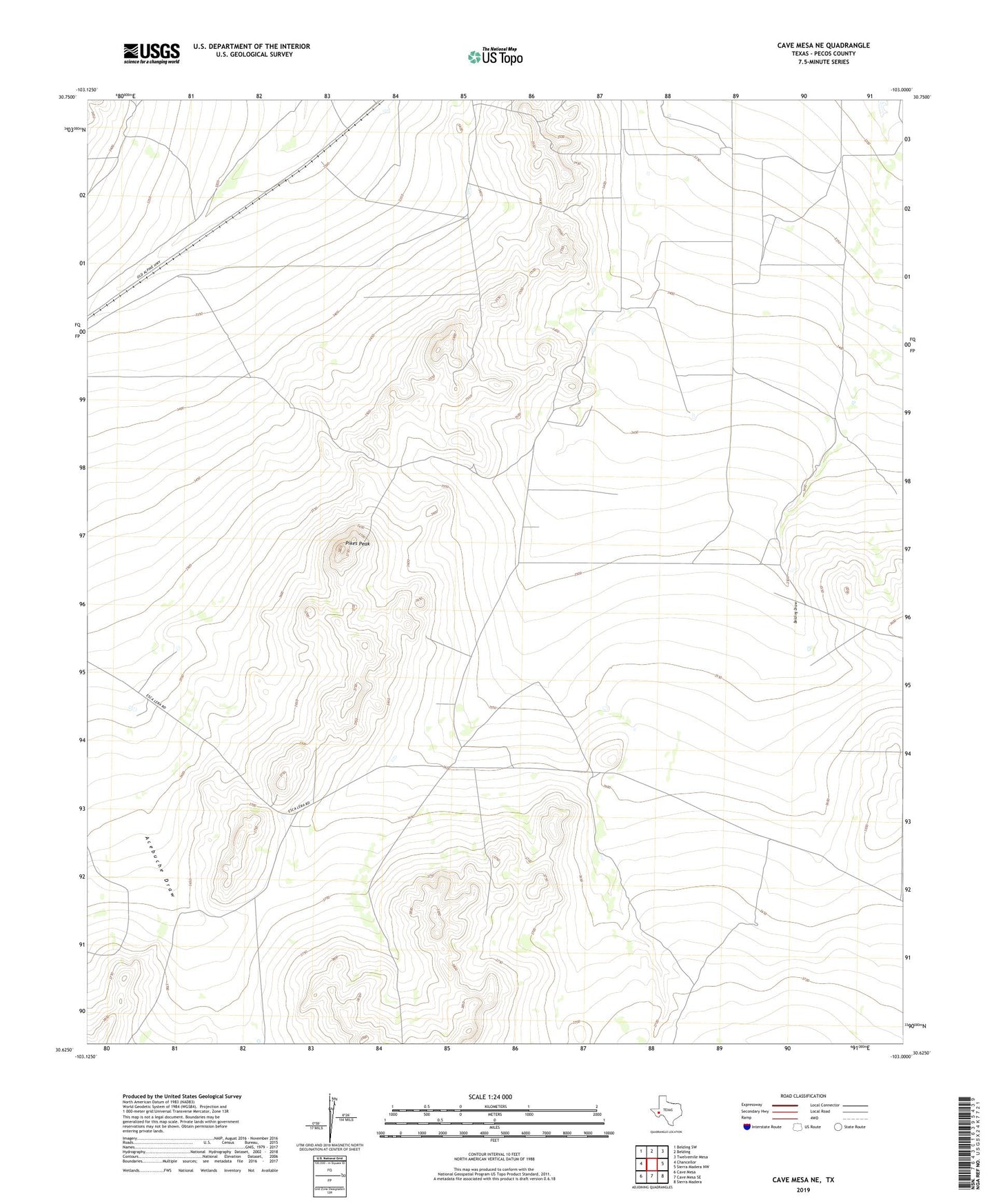 Cave Mesa NE Texas US Topo Map Image