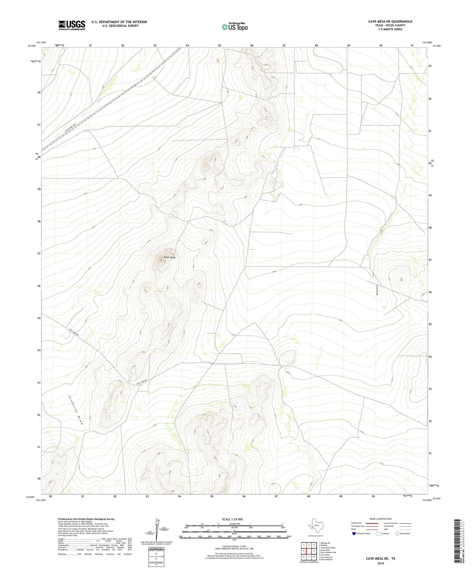 Cave Mesa NE Texas US Topo Map Image