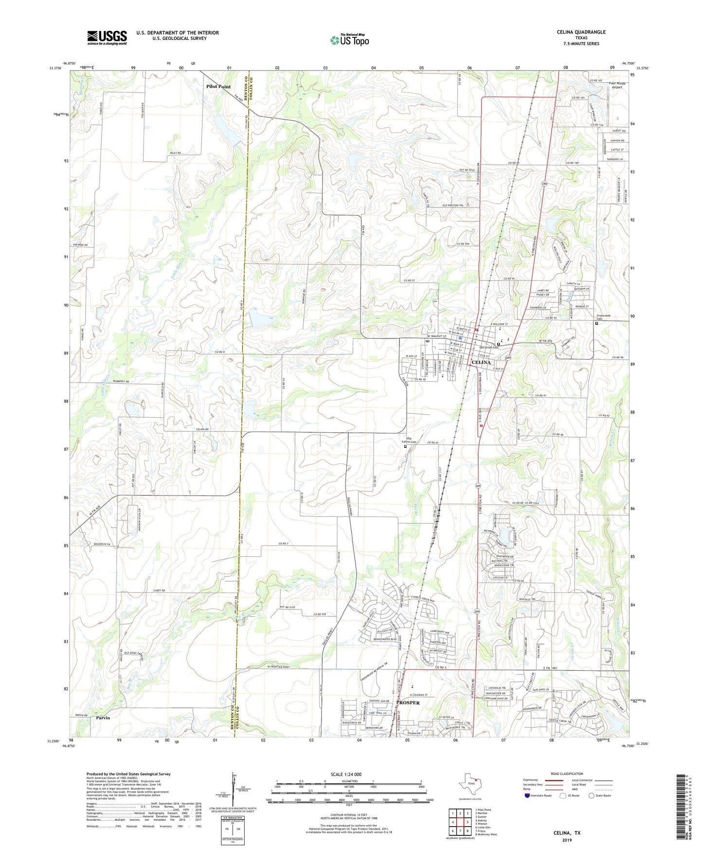 Celina Texas US Topo Map Image