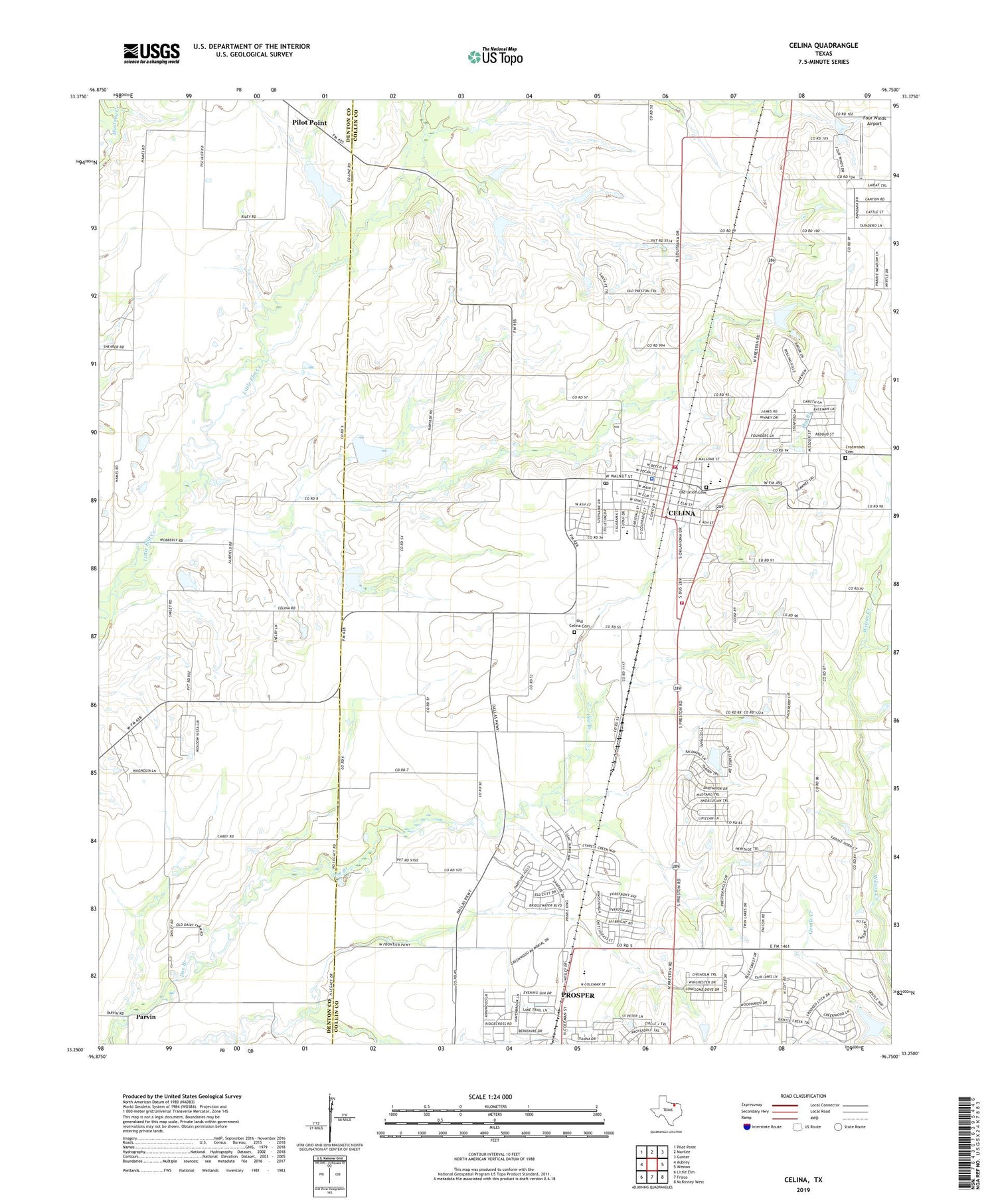 Celina Texas US Topo Map Image