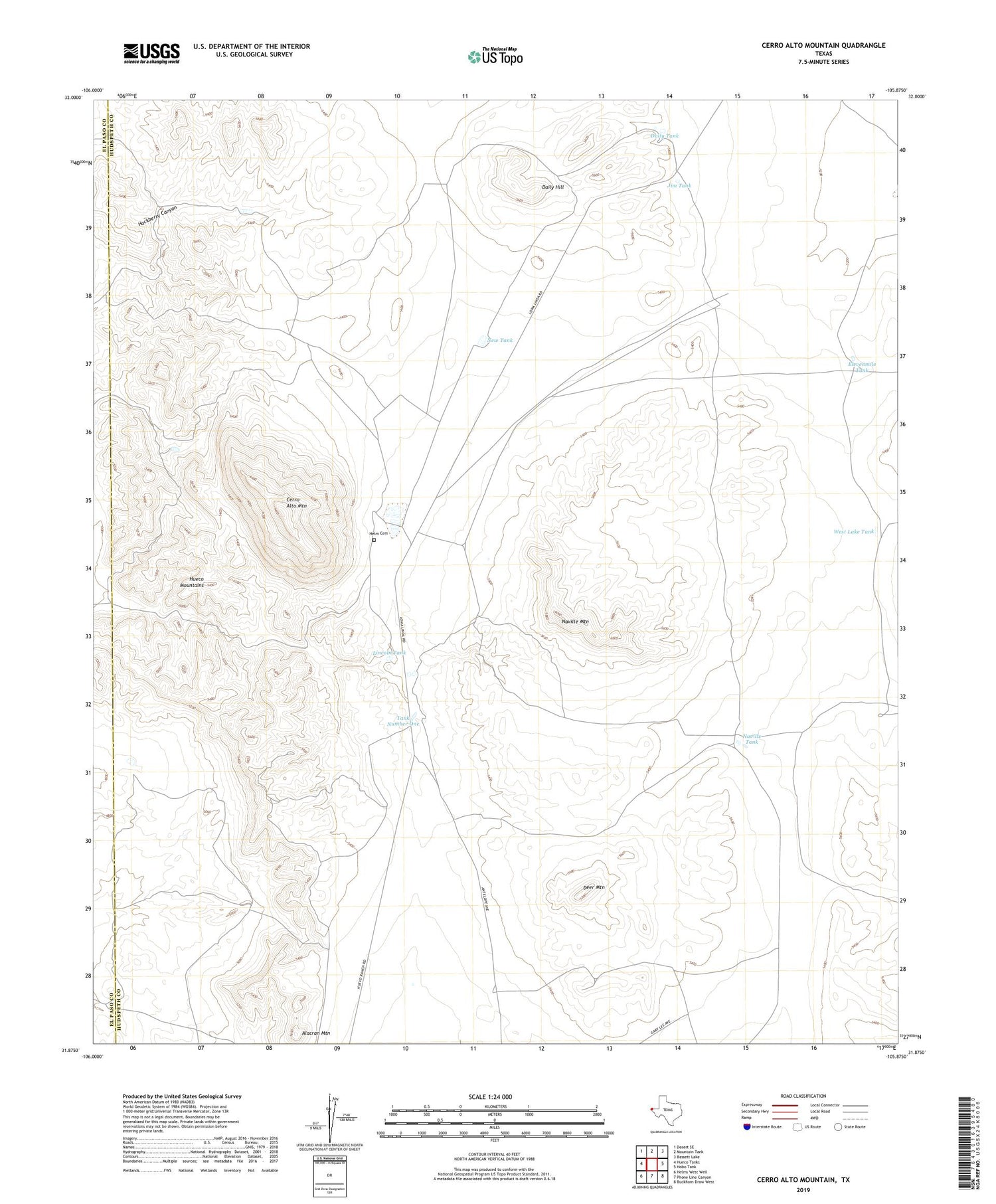 Cerro Alto Mountain Texas US Topo Map Image