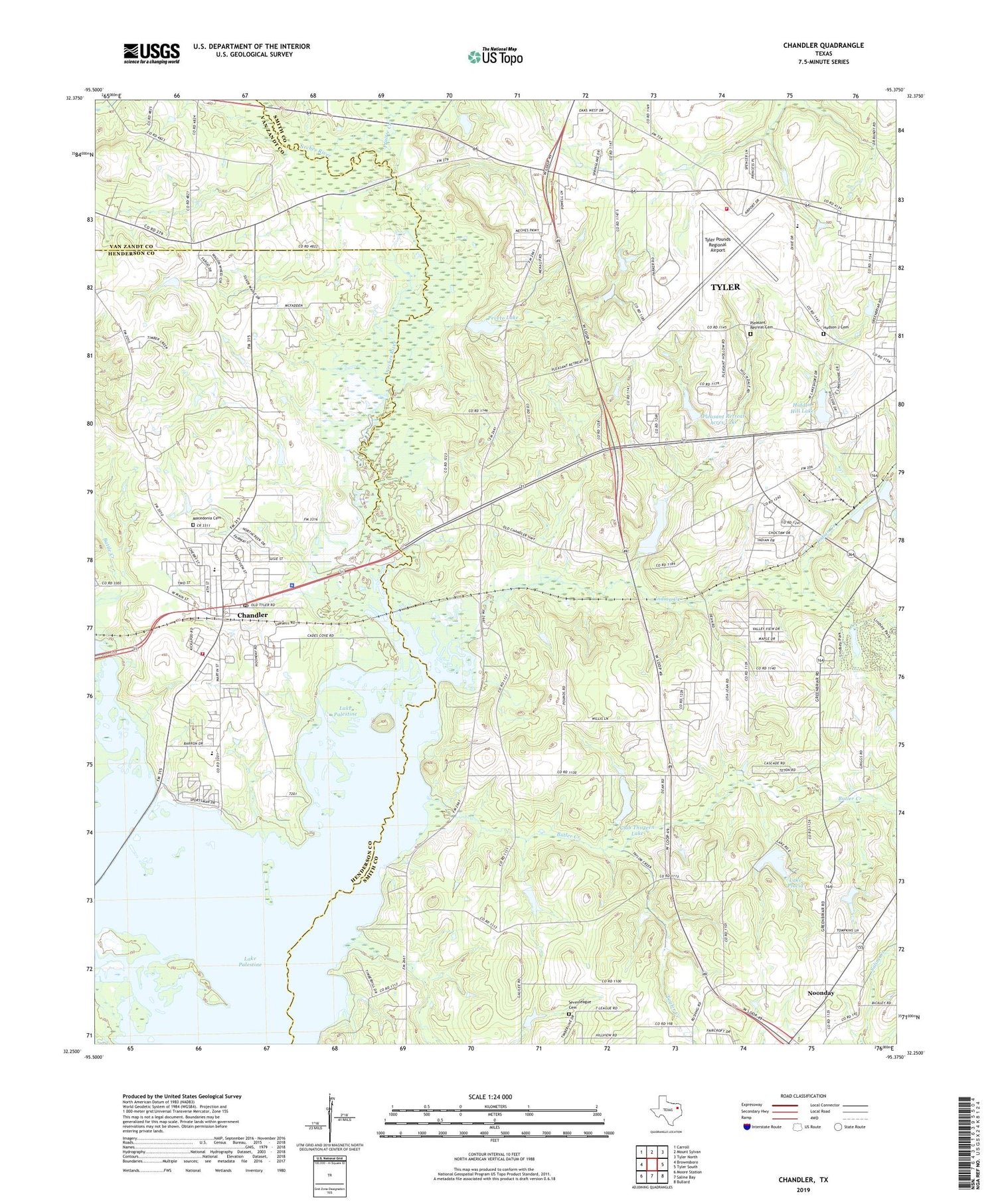Chandler Texas US Topo Map Image