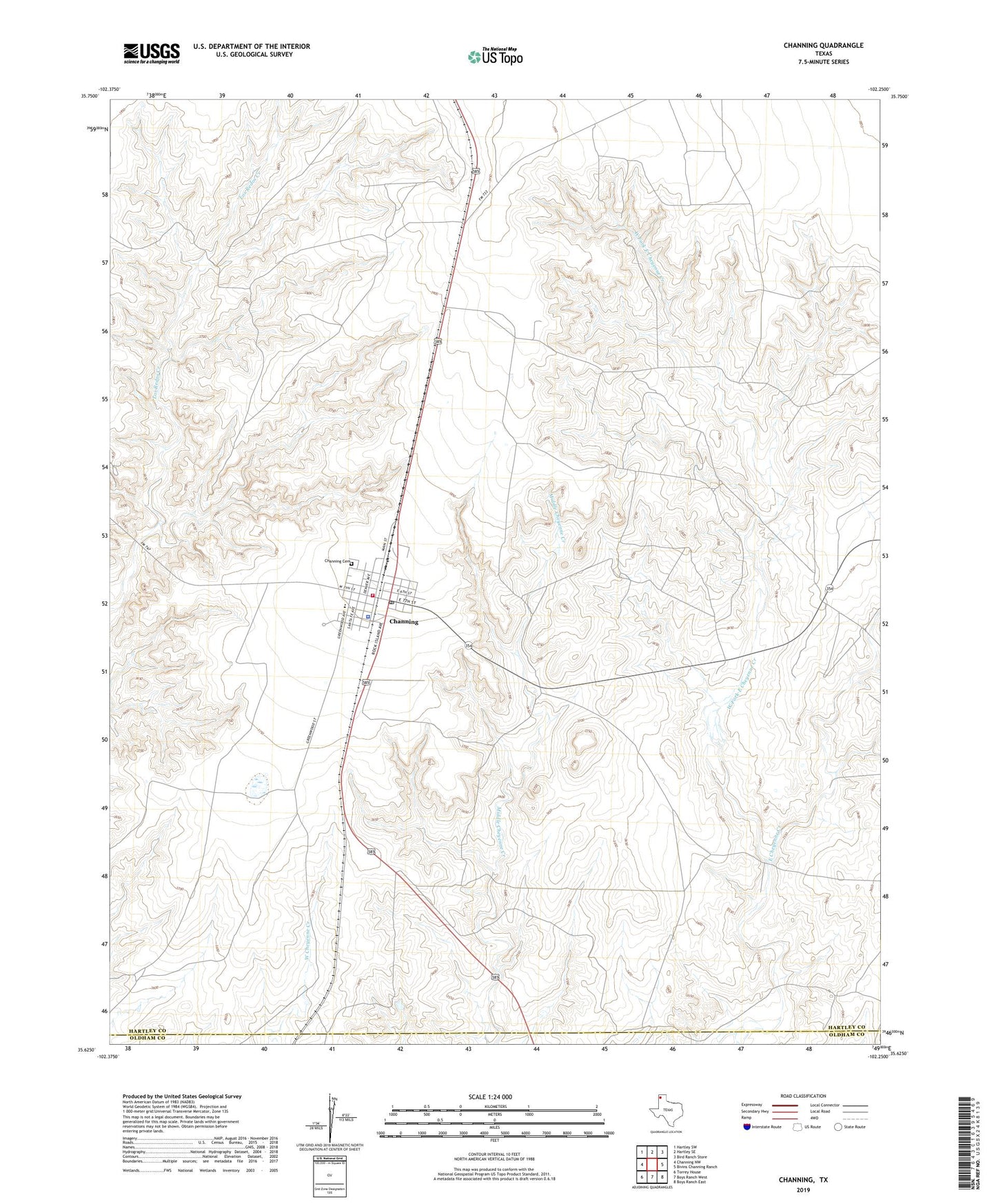 Channing Texas US Topo Map Image