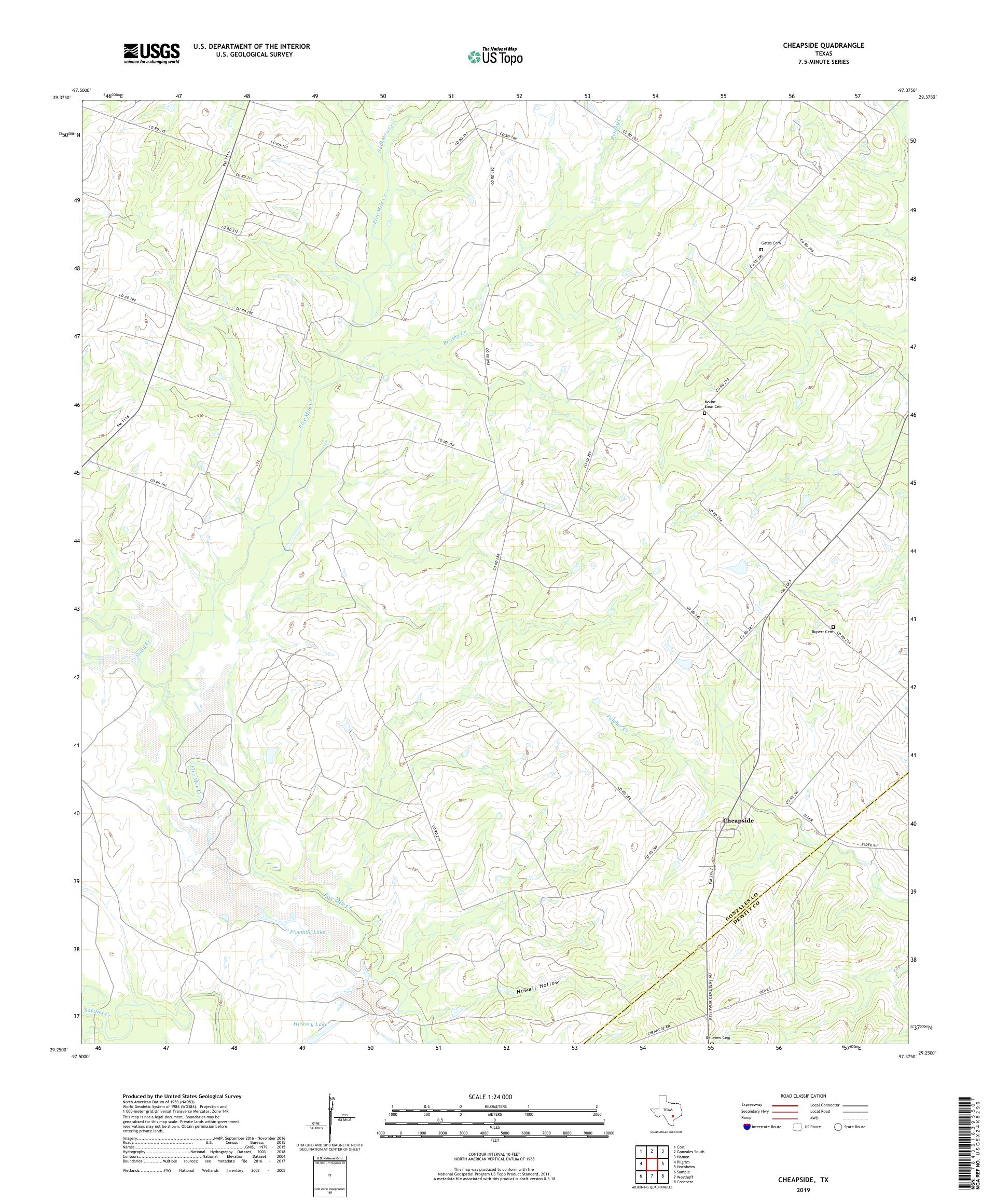 Cheapside Texas US Topo Map – MyTopo Map Store
