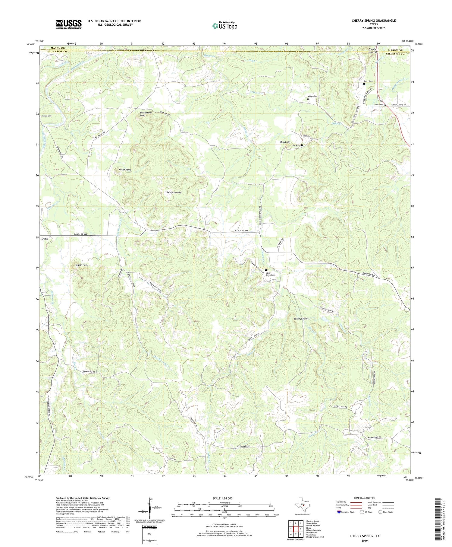 Cherry Spring Texas US Topo Map Image