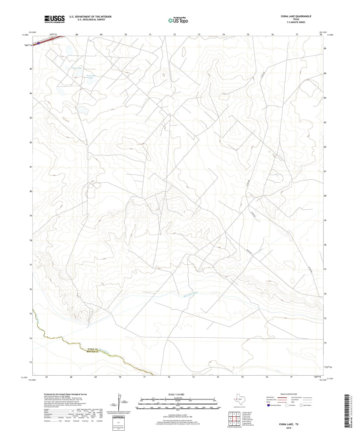 China Lake Texas US Topo Map Image