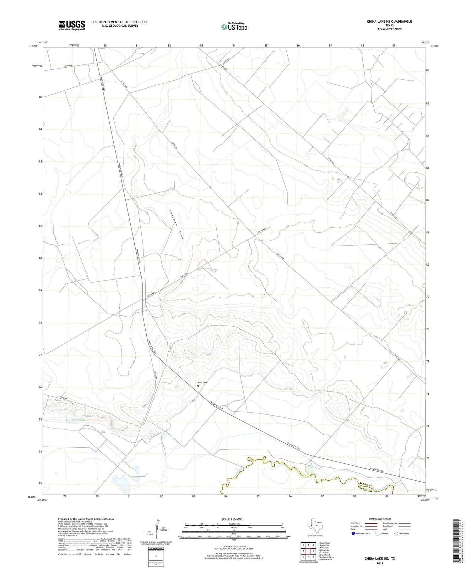 China Lake NE Texas US Topo Map Image