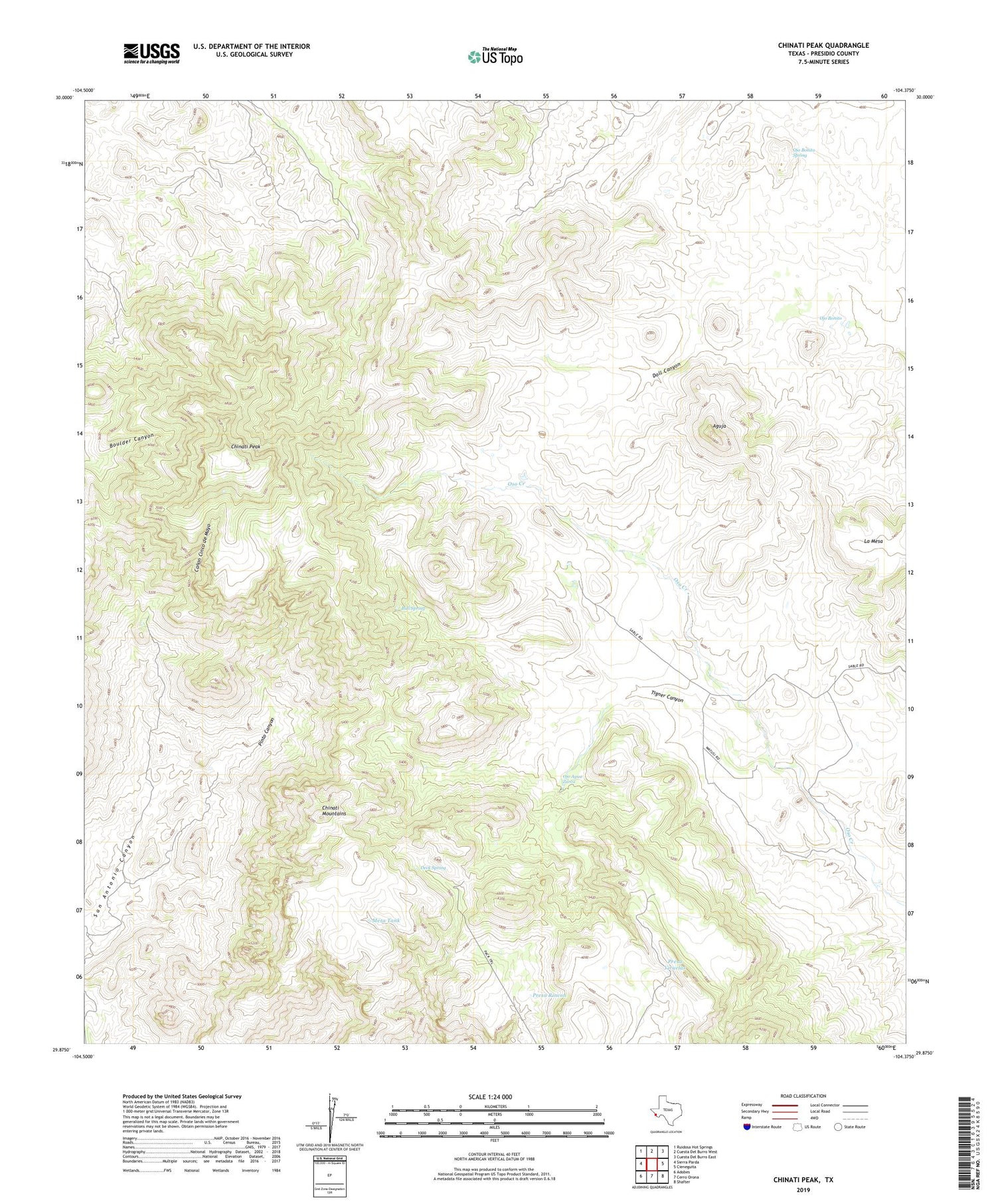 Chinati Peak Texas US Topo Map Image