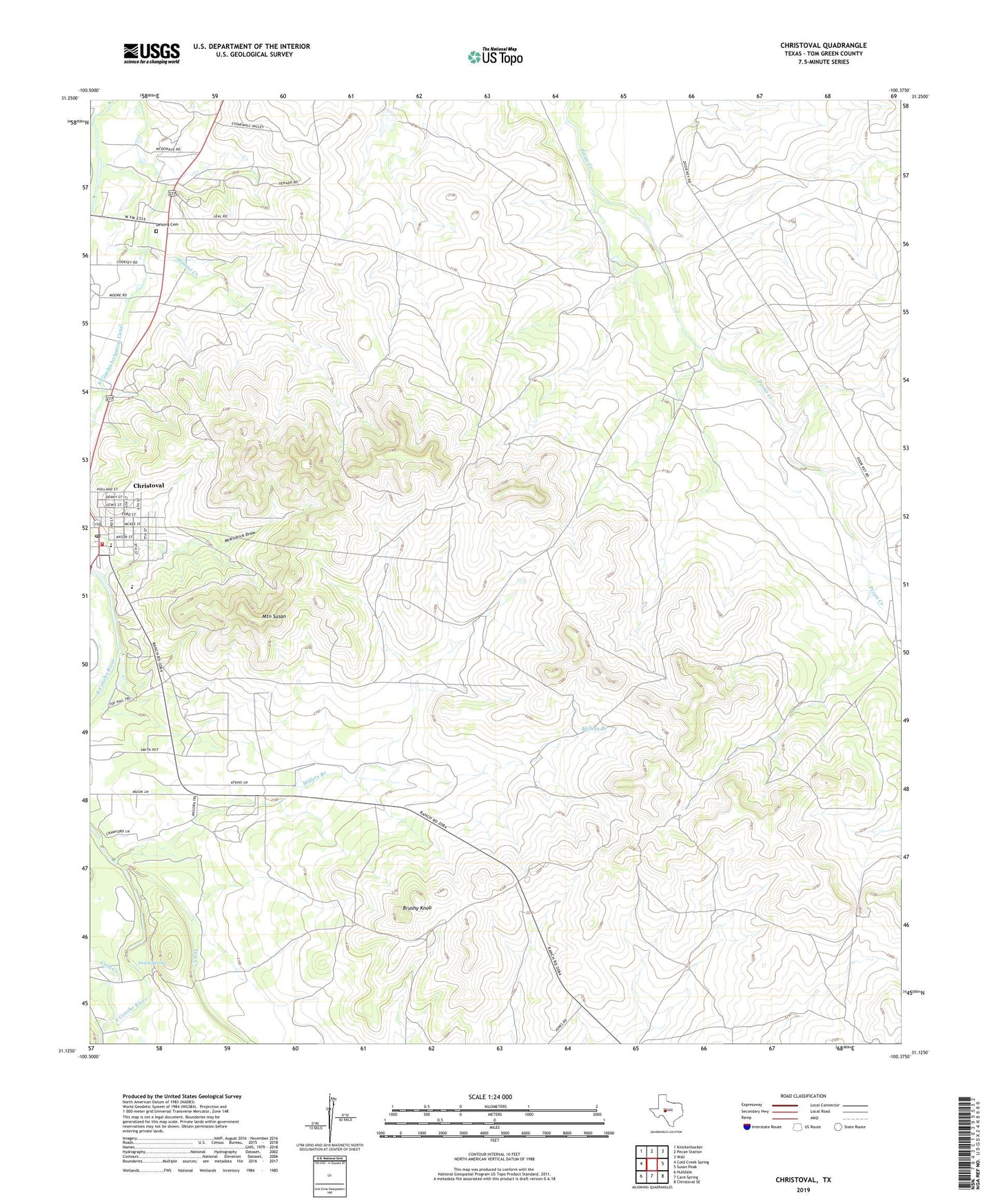 Christoval Texas US Topo Map Image