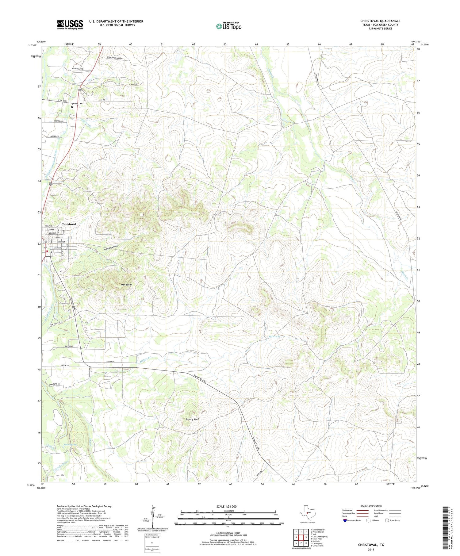 Christoval Texas US Topo Map Image