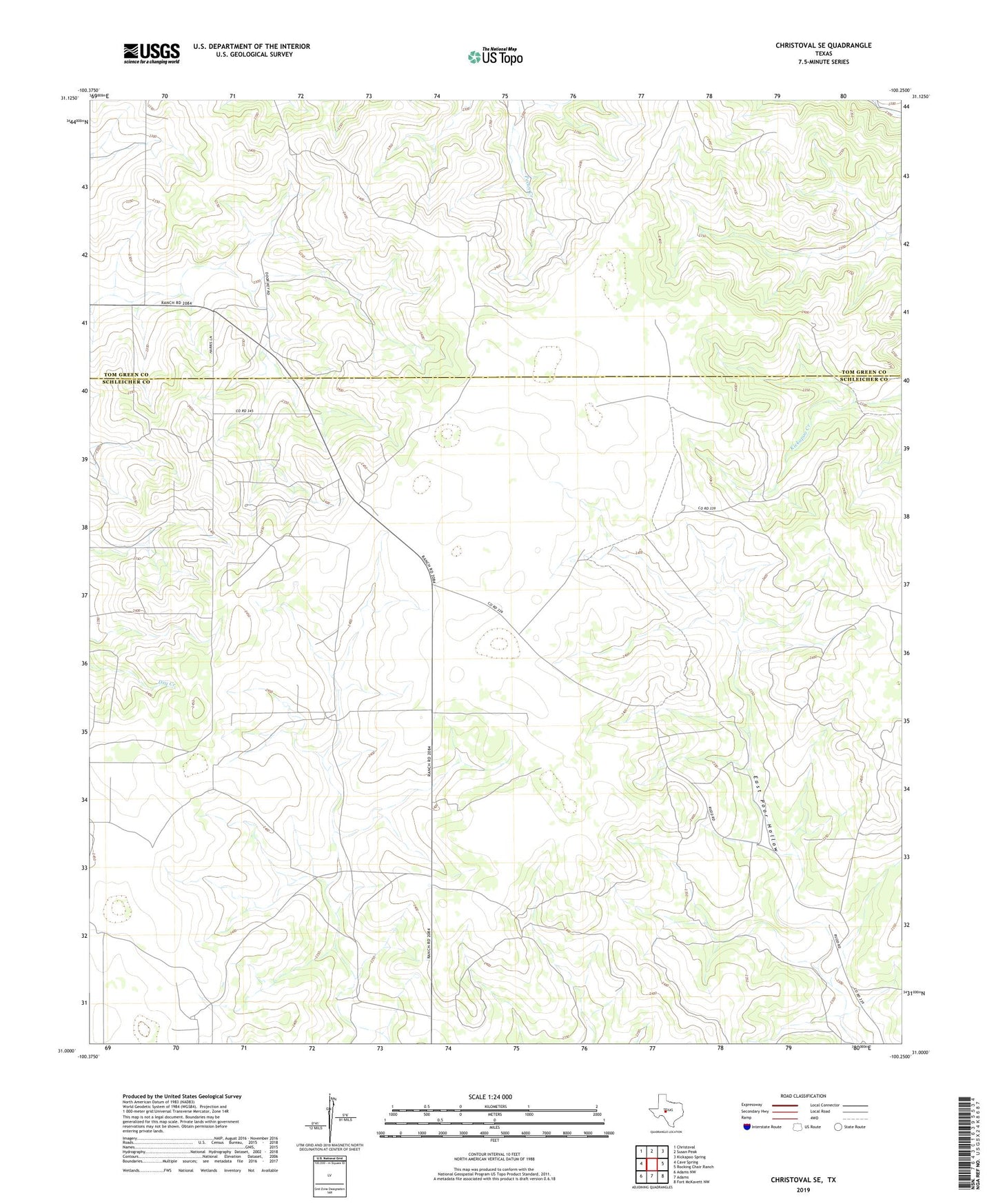 Christoval SE Texas US Topo Map Image