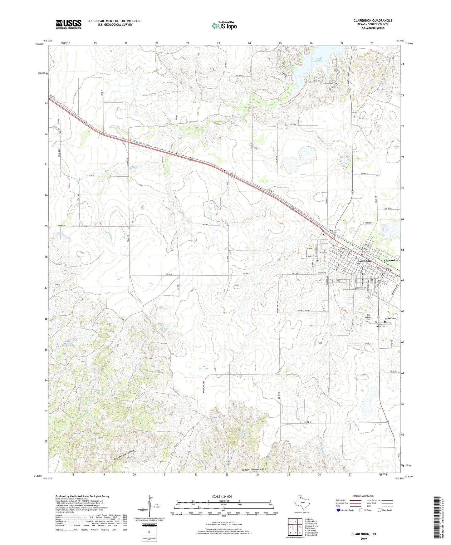 Clarendon Texas US Topo Map Image