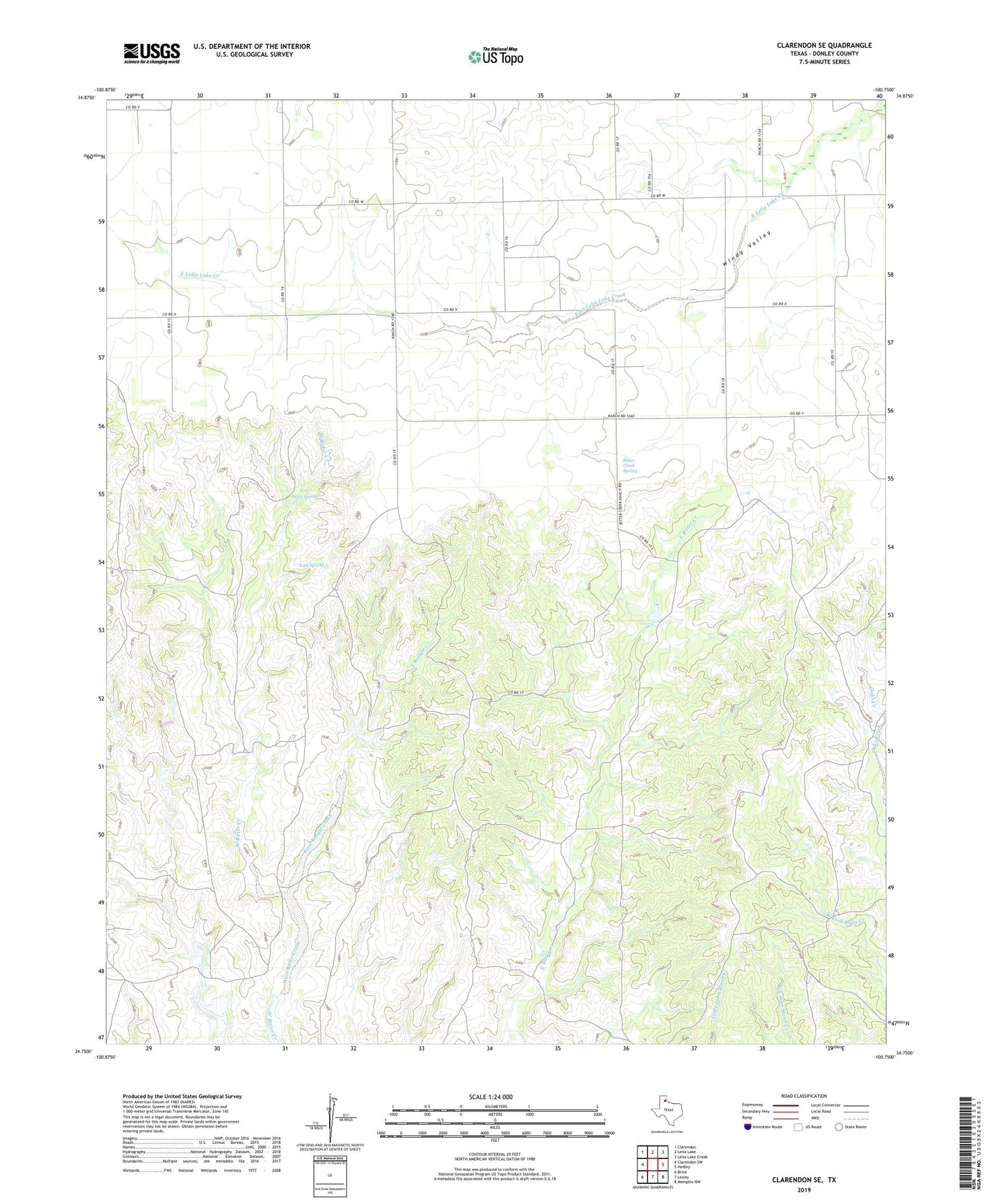 Clarendon SE Texas US Topo Map Image