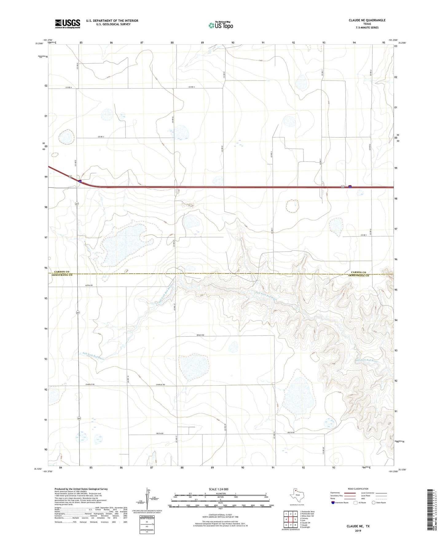 Claude NE Texas US Topo Map Image