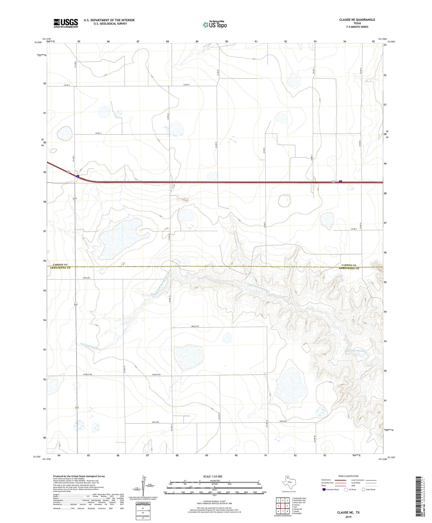 Claude NE Texas US Topo Map Image