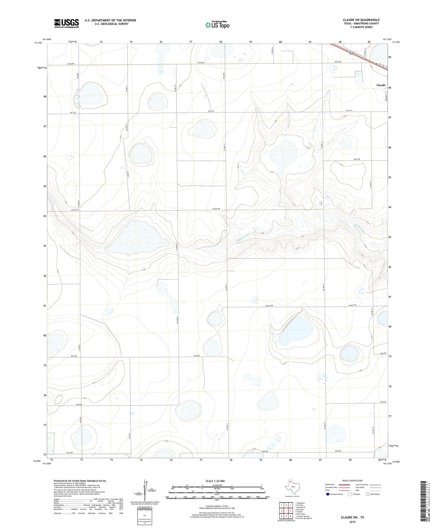 Claude SW Texas US Topo Map Image