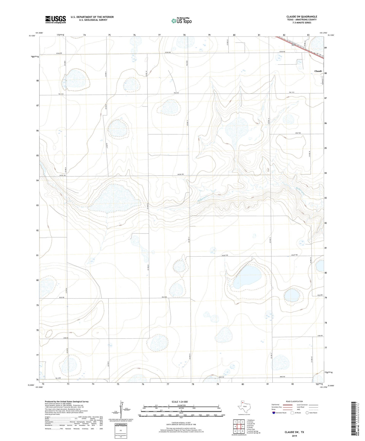 Claude SW Texas US Topo Map Image