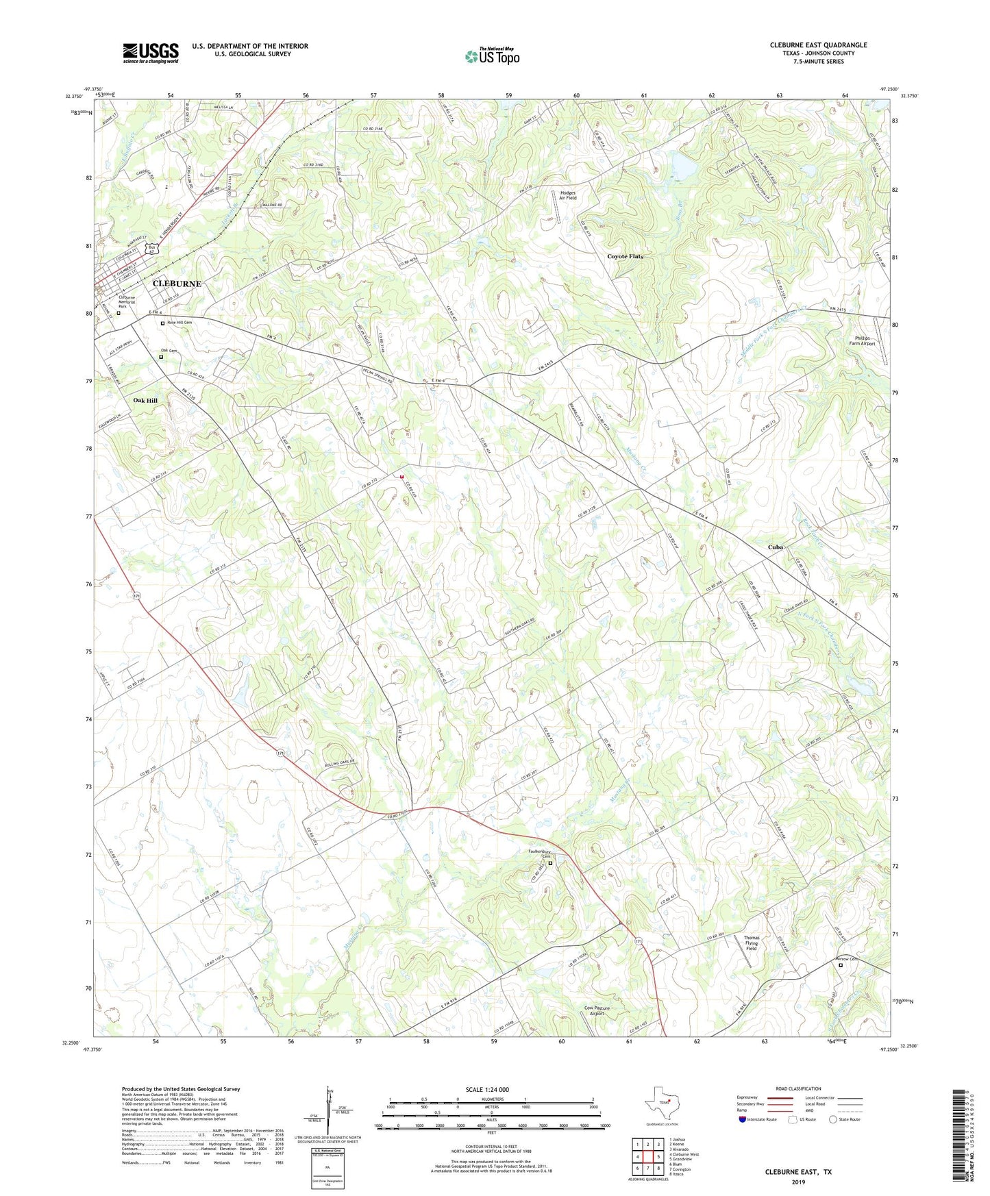 Cleburne East Texas US Topo Map Image