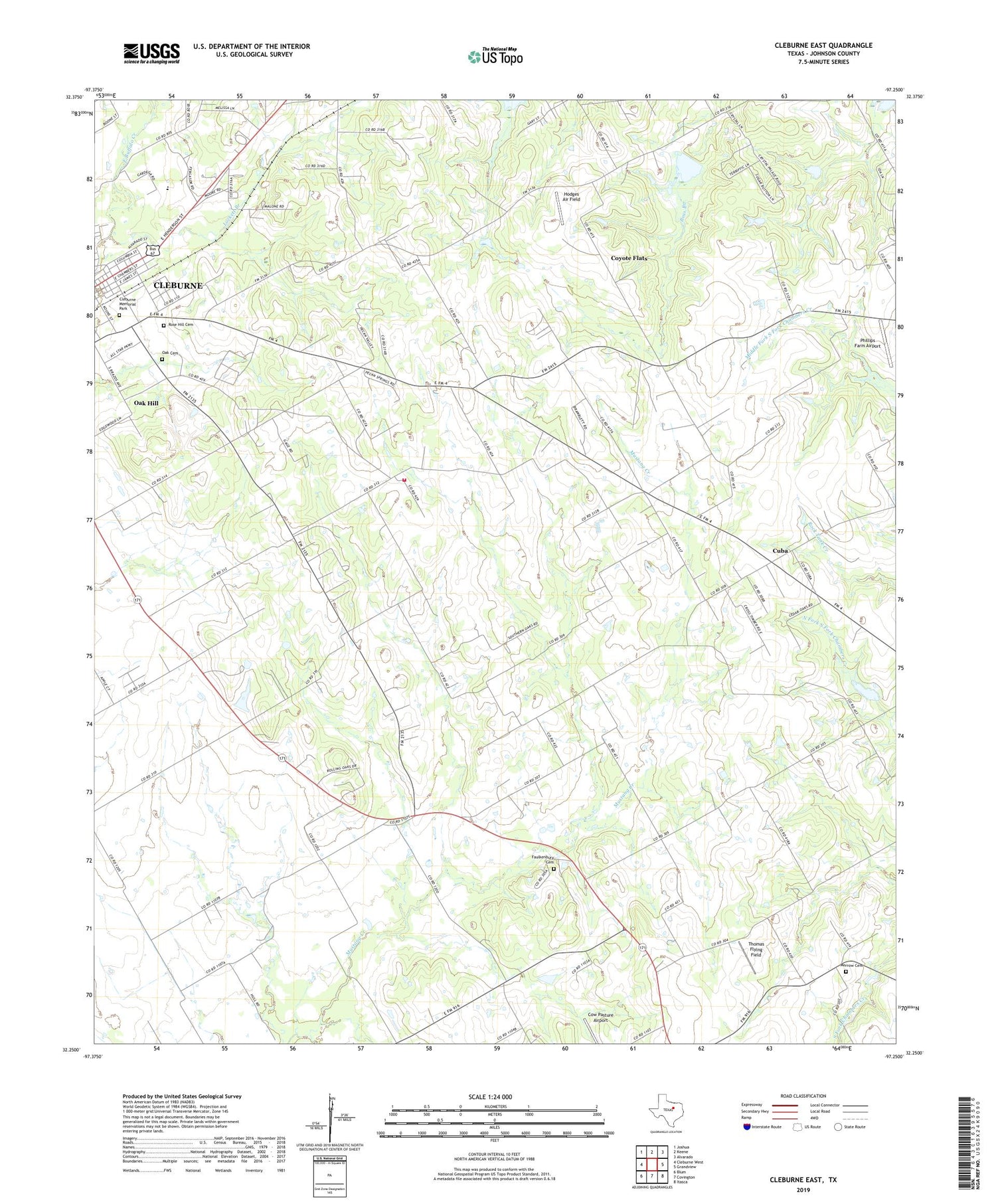 Cleburne East Texas US Topo Map Image