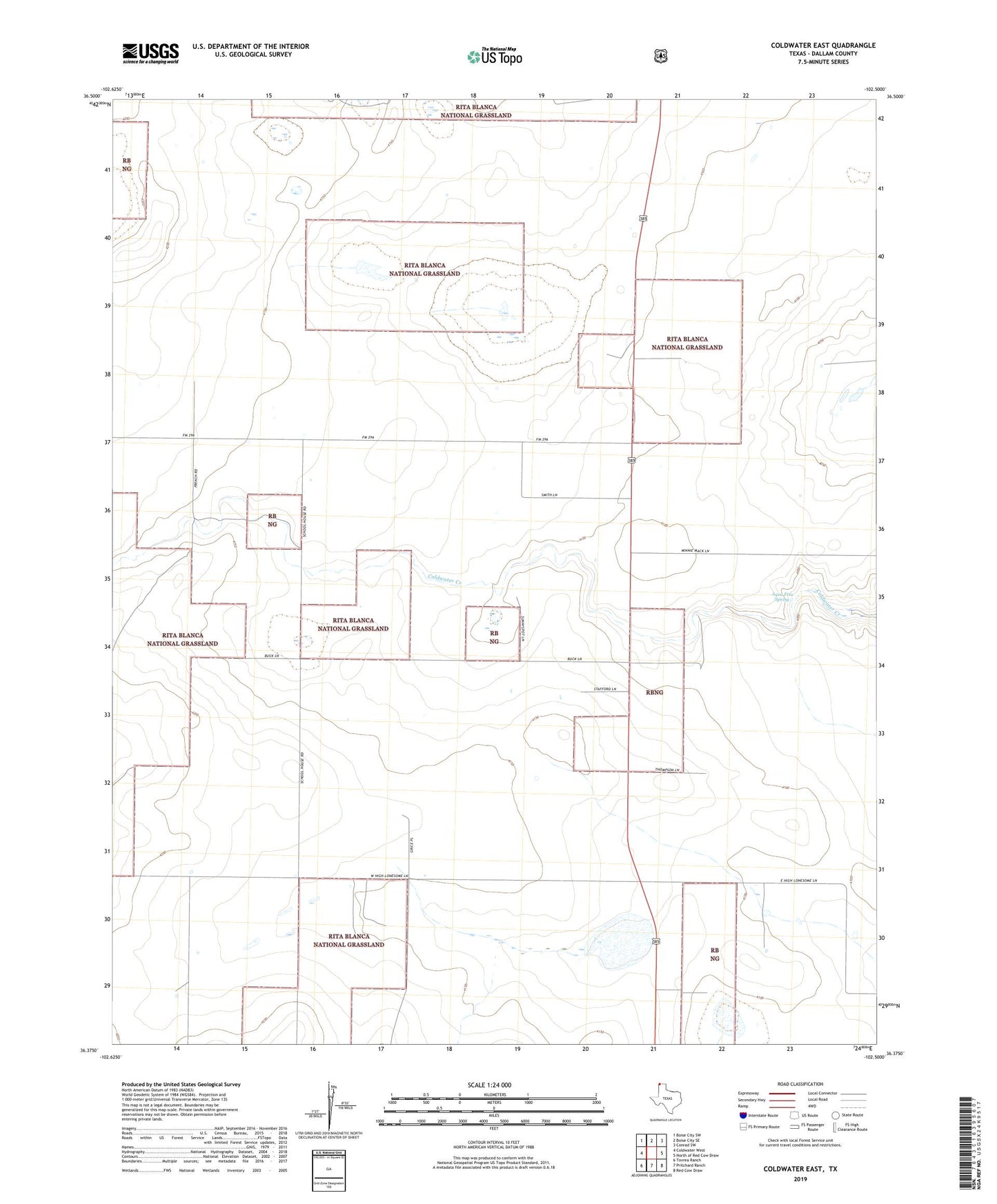 Coldwater East Texas US Topo Map Image