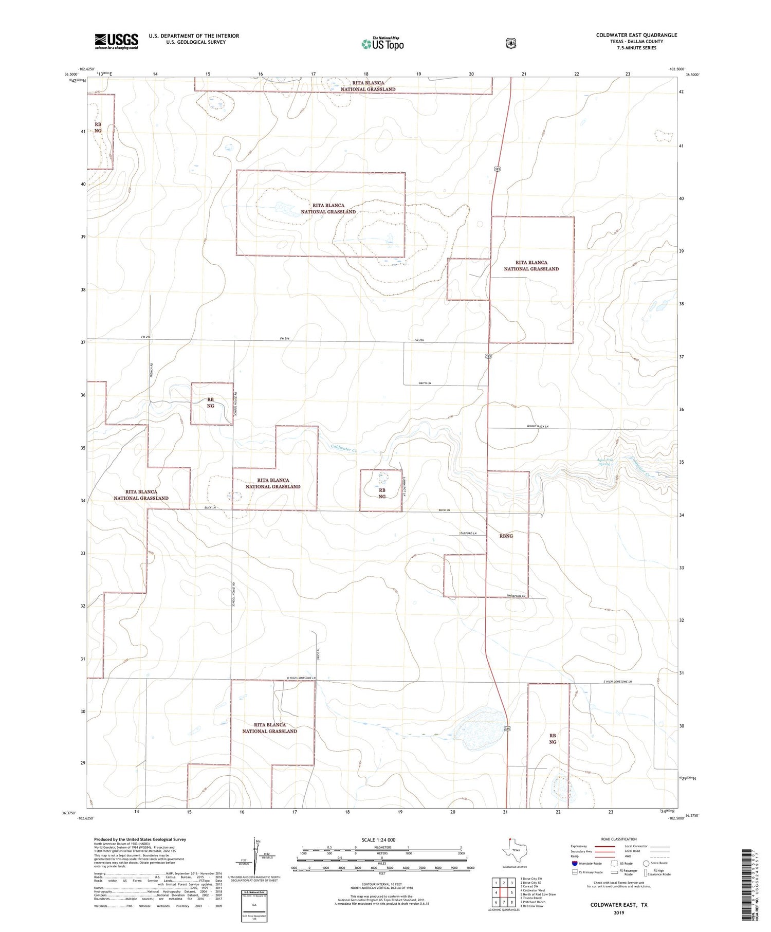 Coldwater East Texas US Topo Map Image