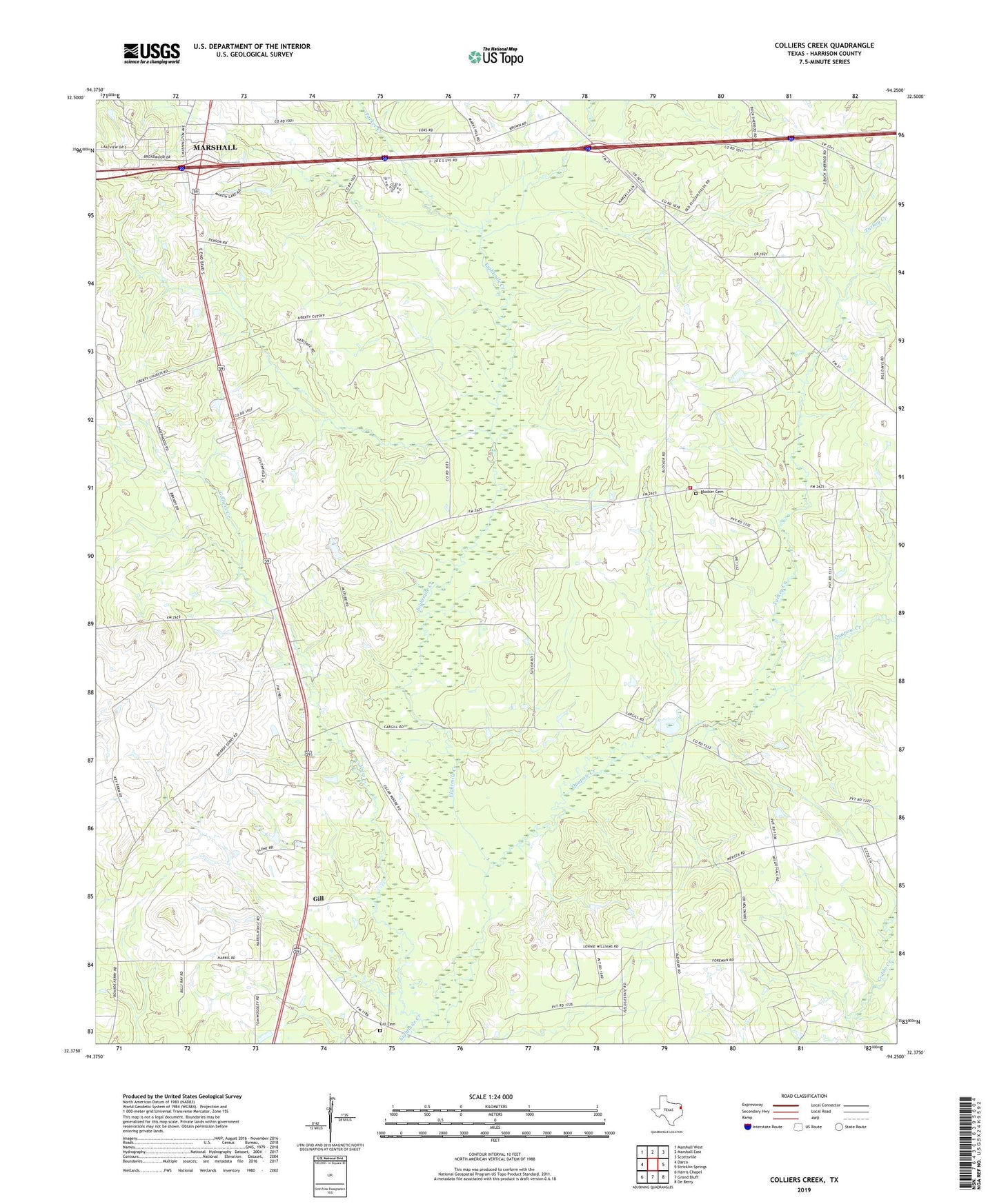 Colliers Creek Texas US Topo Map Image