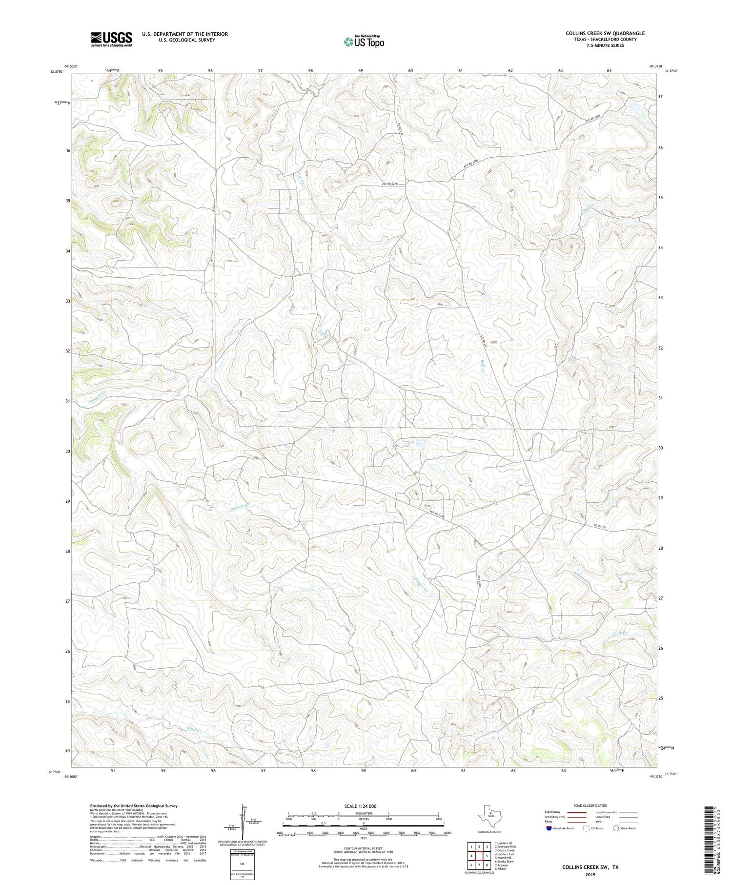 Collins Creek SW Texas US Topo Map Image