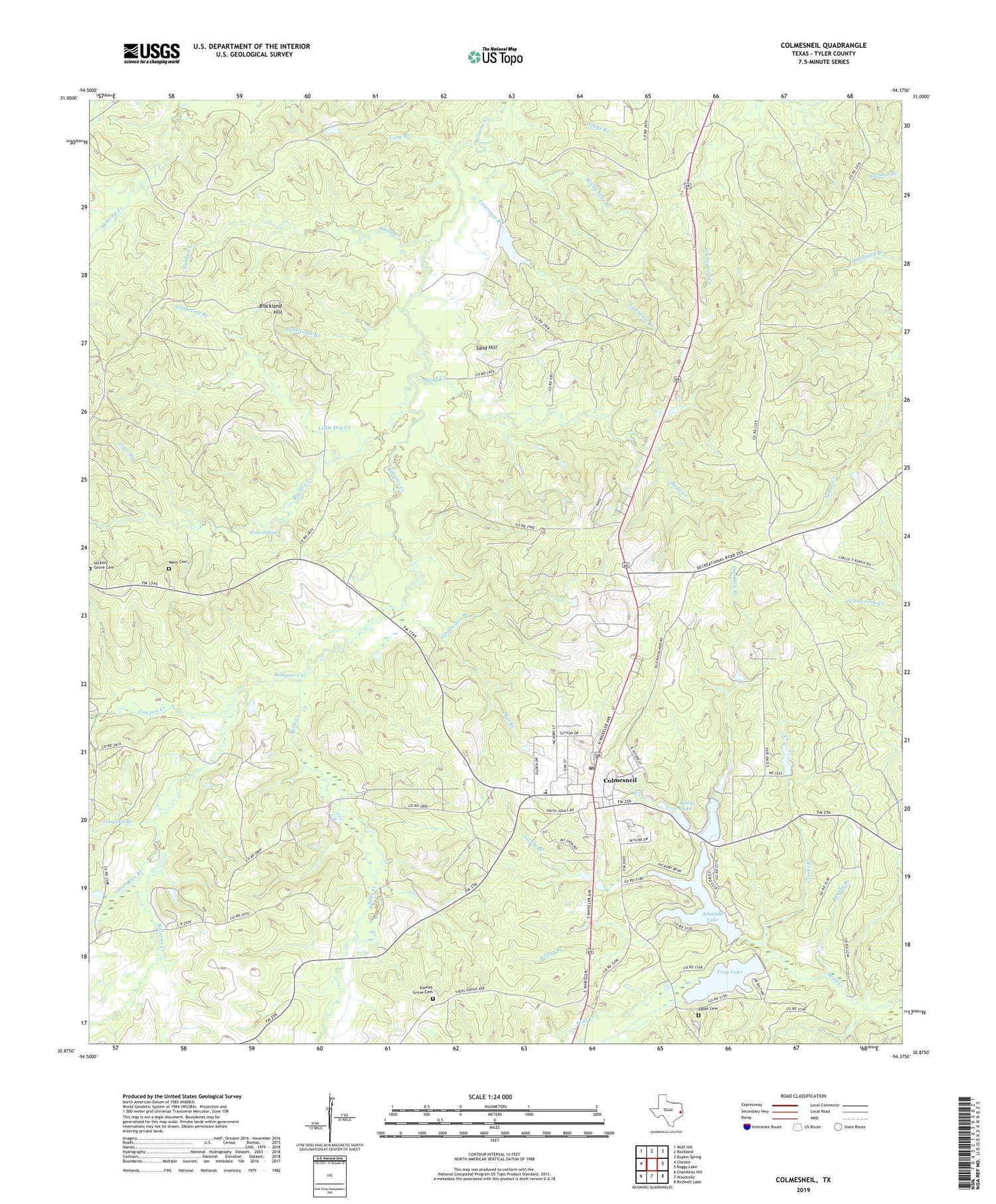 Colmesneil Texas US Topo Map Image