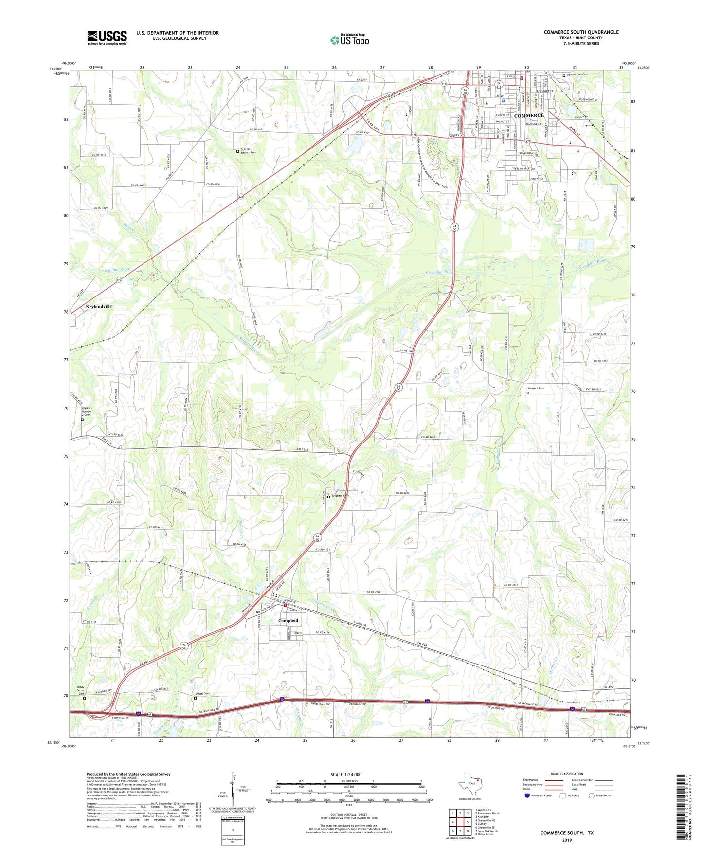 Commerce South Texas US Topo Map Image