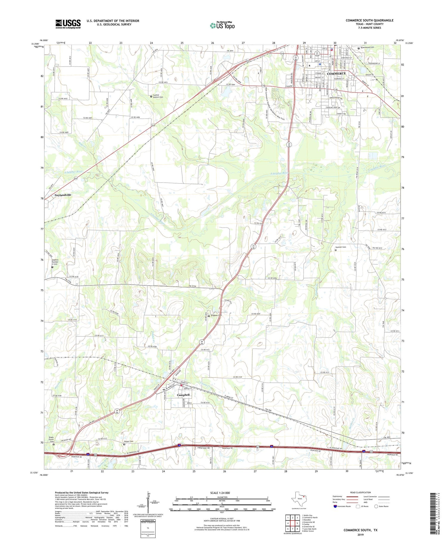 Commerce South Texas US Topo Map Image