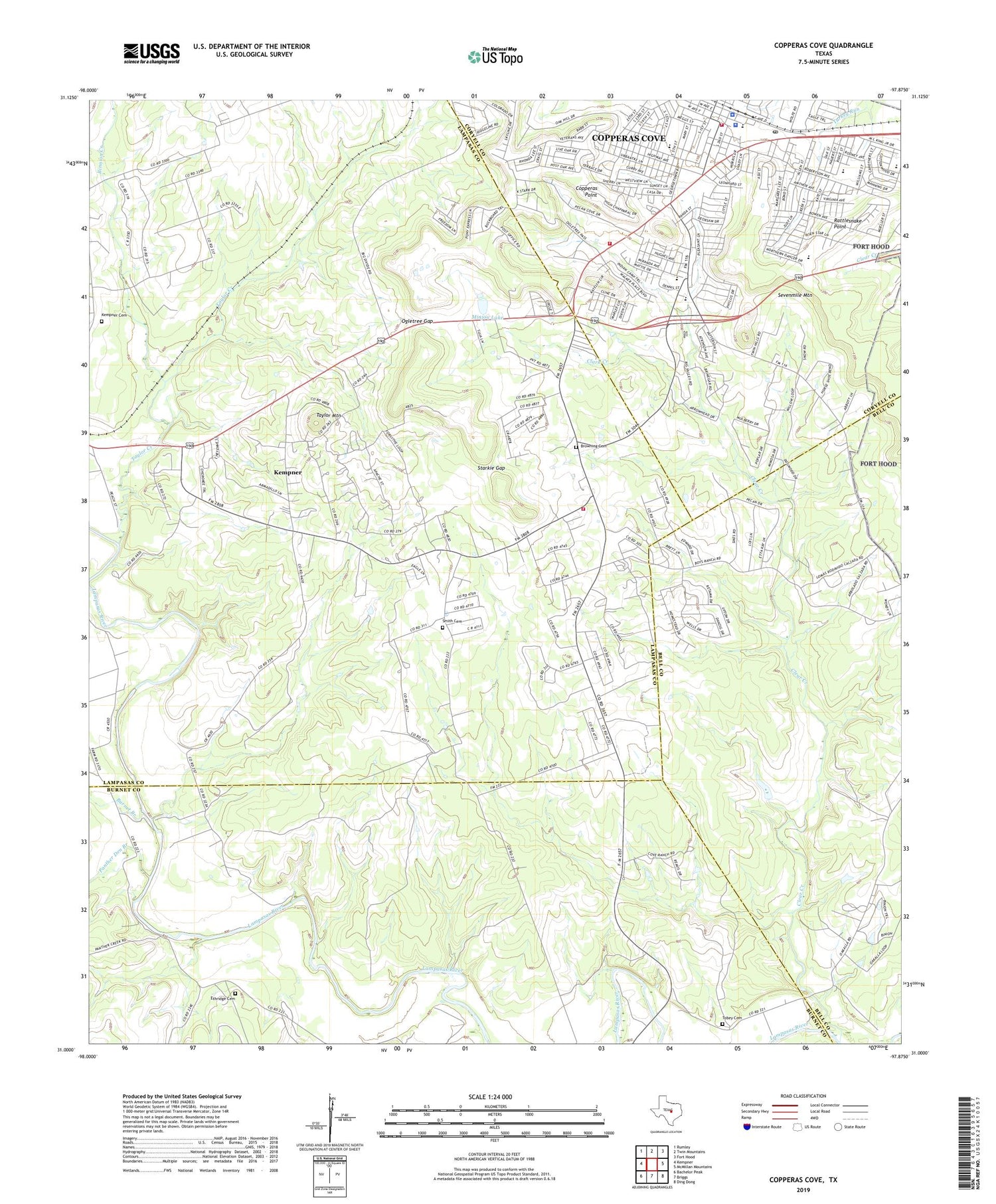Copperas Cove Texas US Topo Map Image