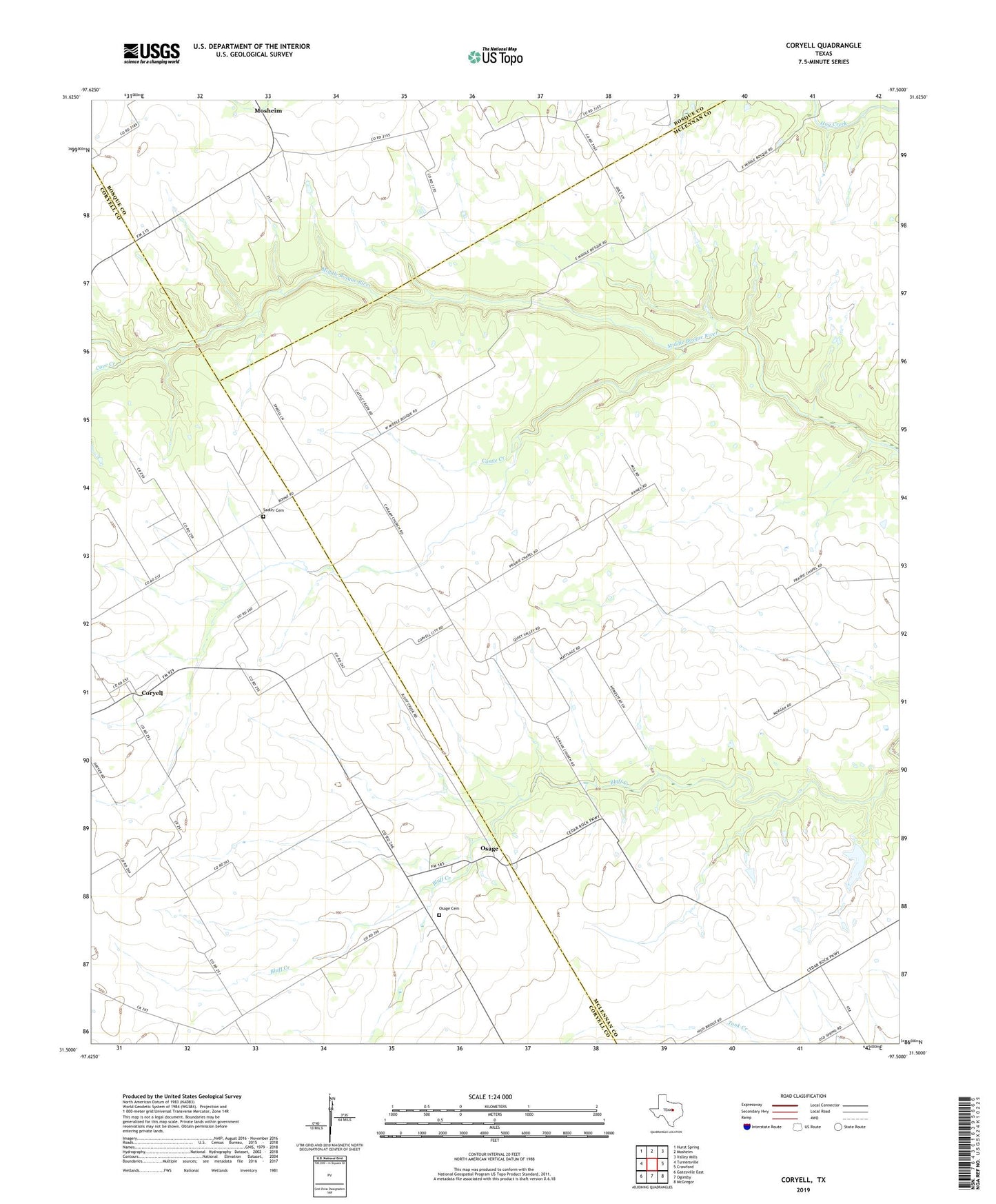 Coryell Texas US Topo Map Image