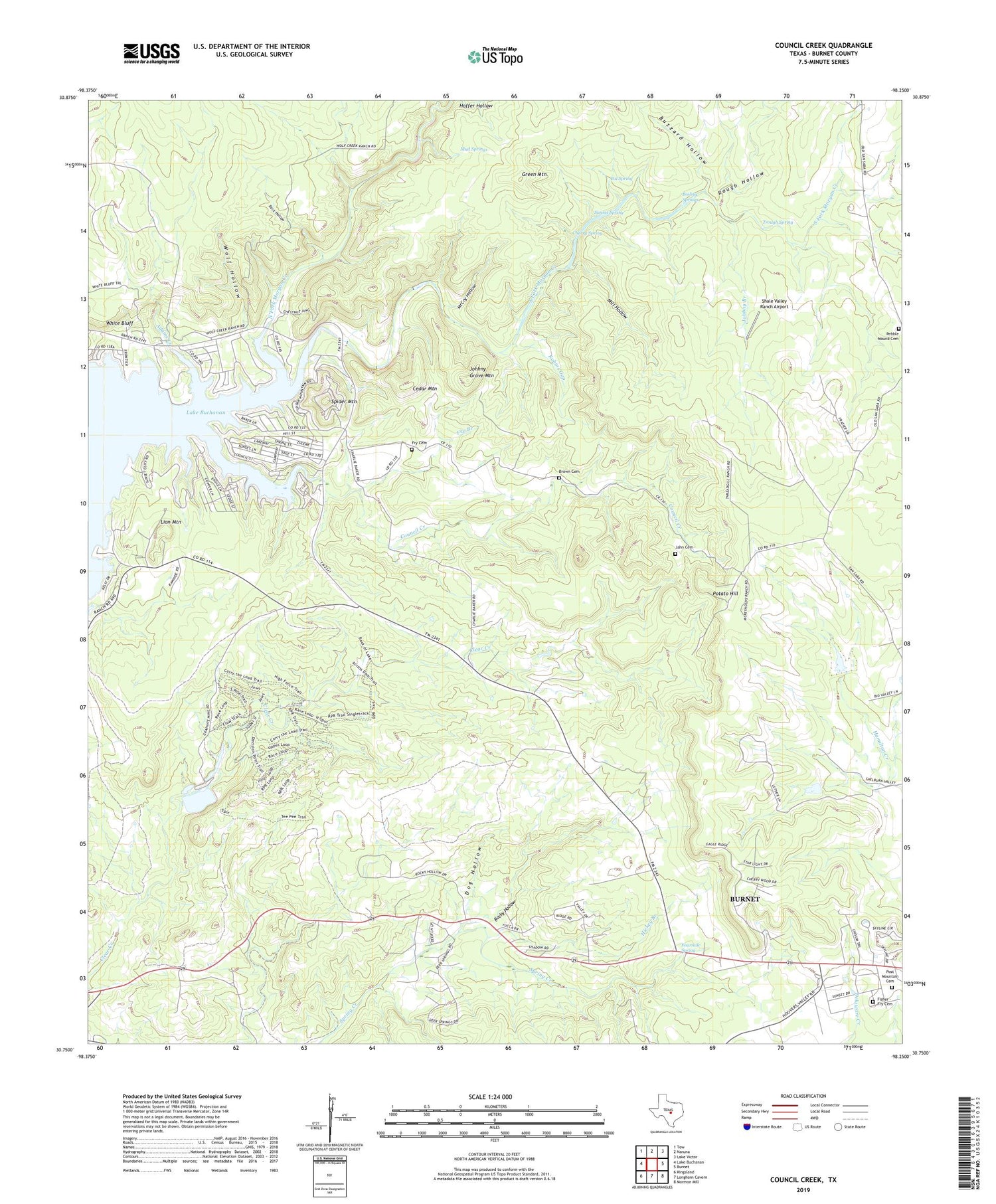 Council Creek Texas US Topo Map Image