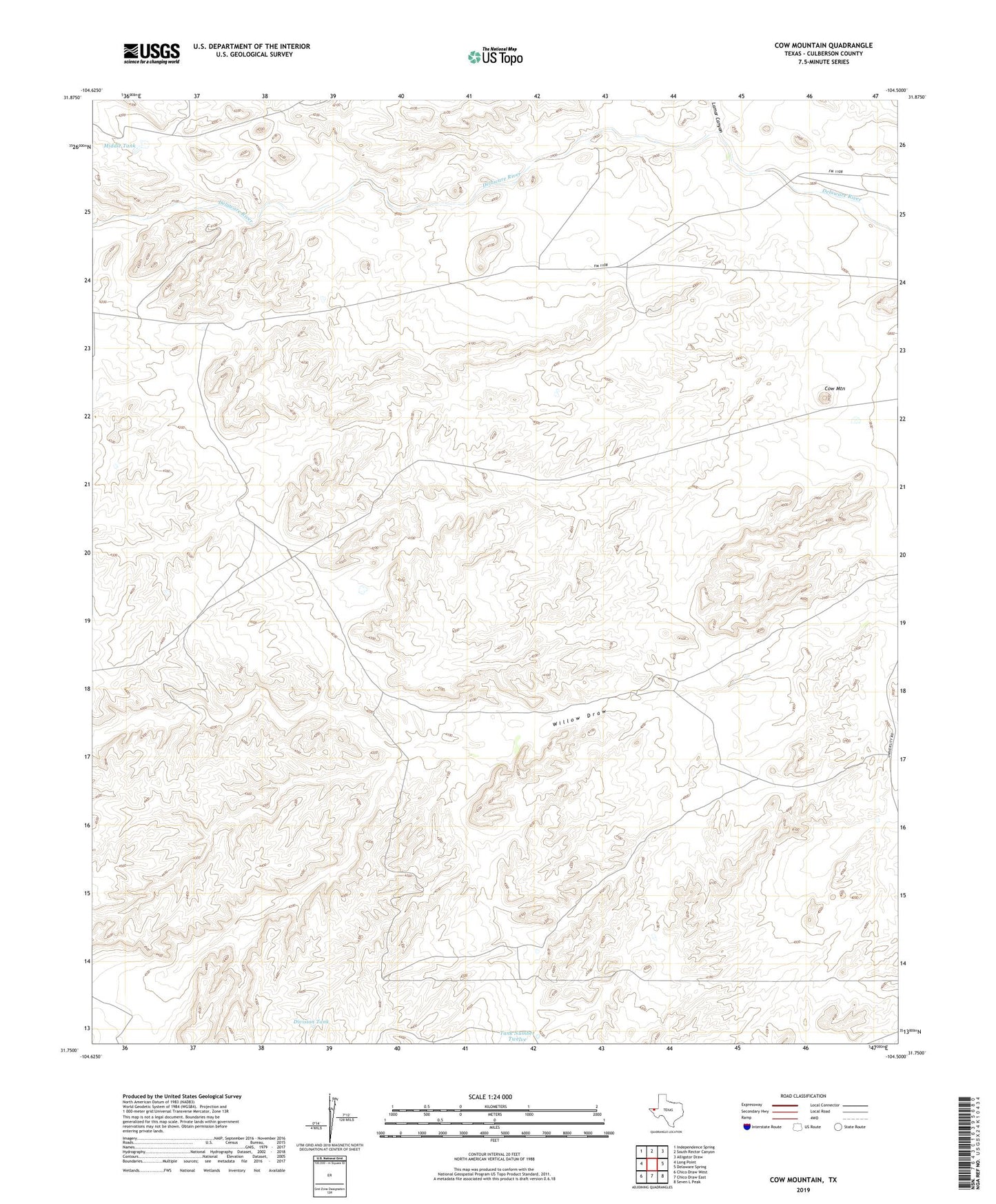 Cow Mountain Texas US Topo Map Image