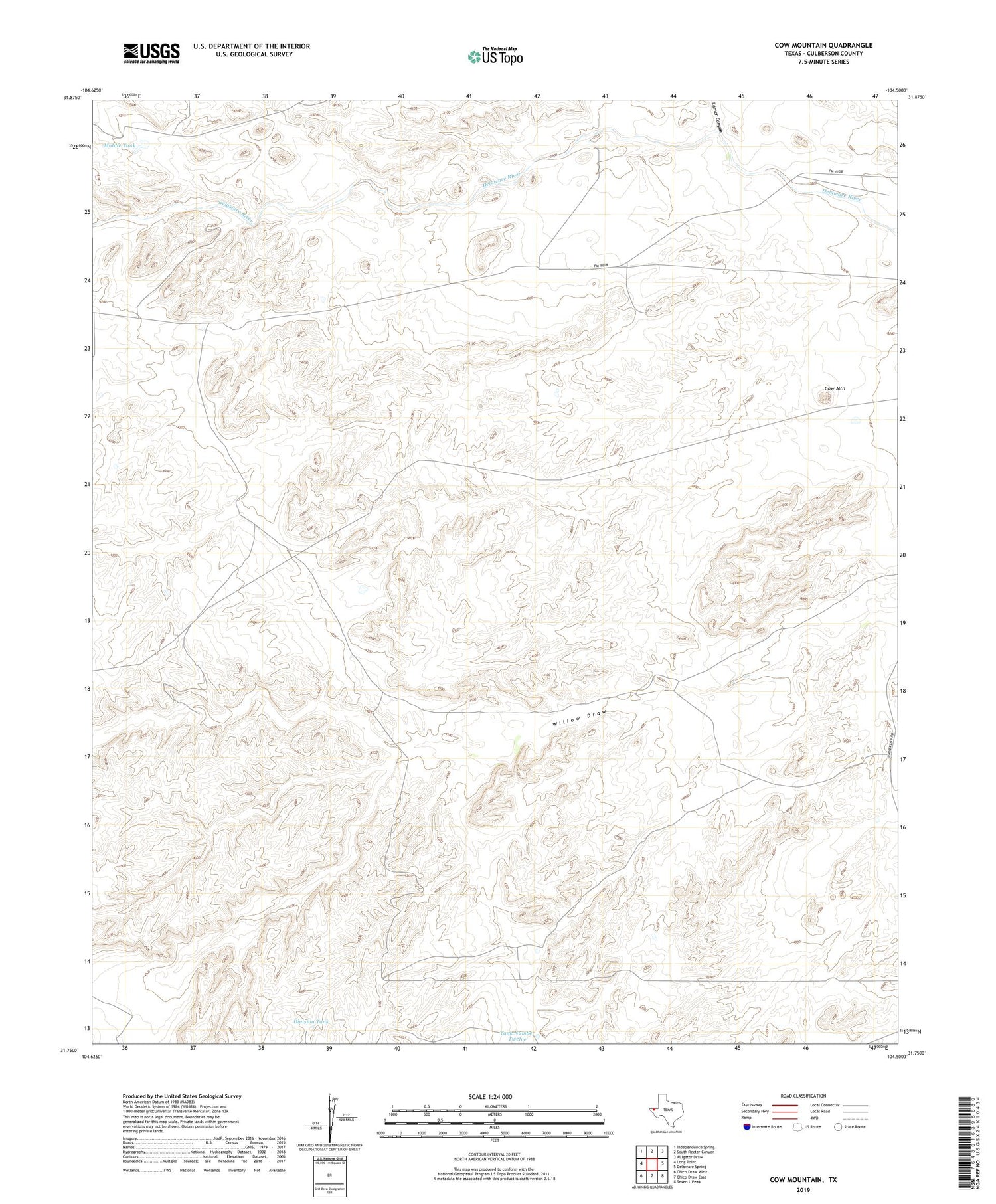 Cow Mountain Texas US Topo Map Image