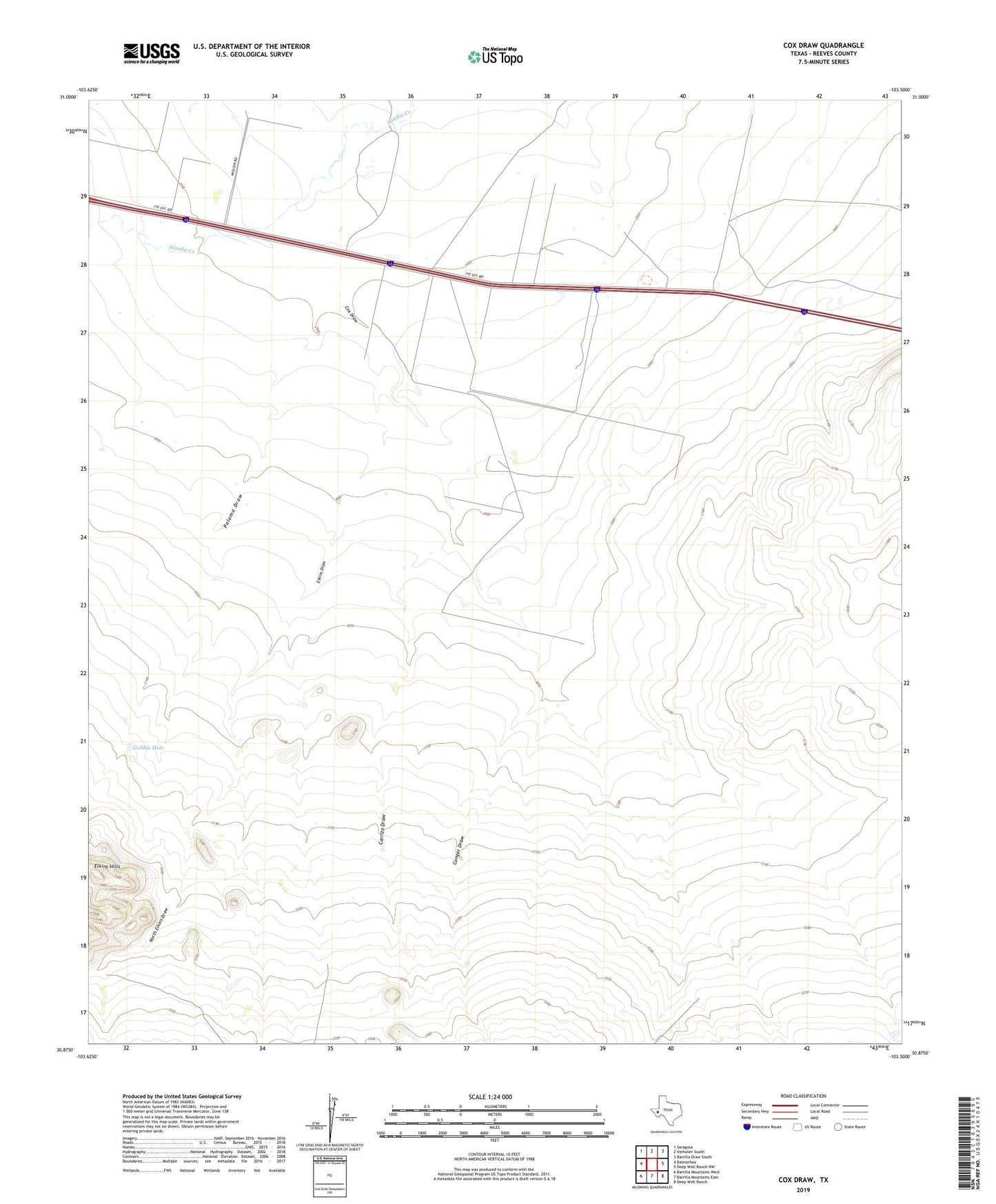Cox Draw Texas US Topo Map Image