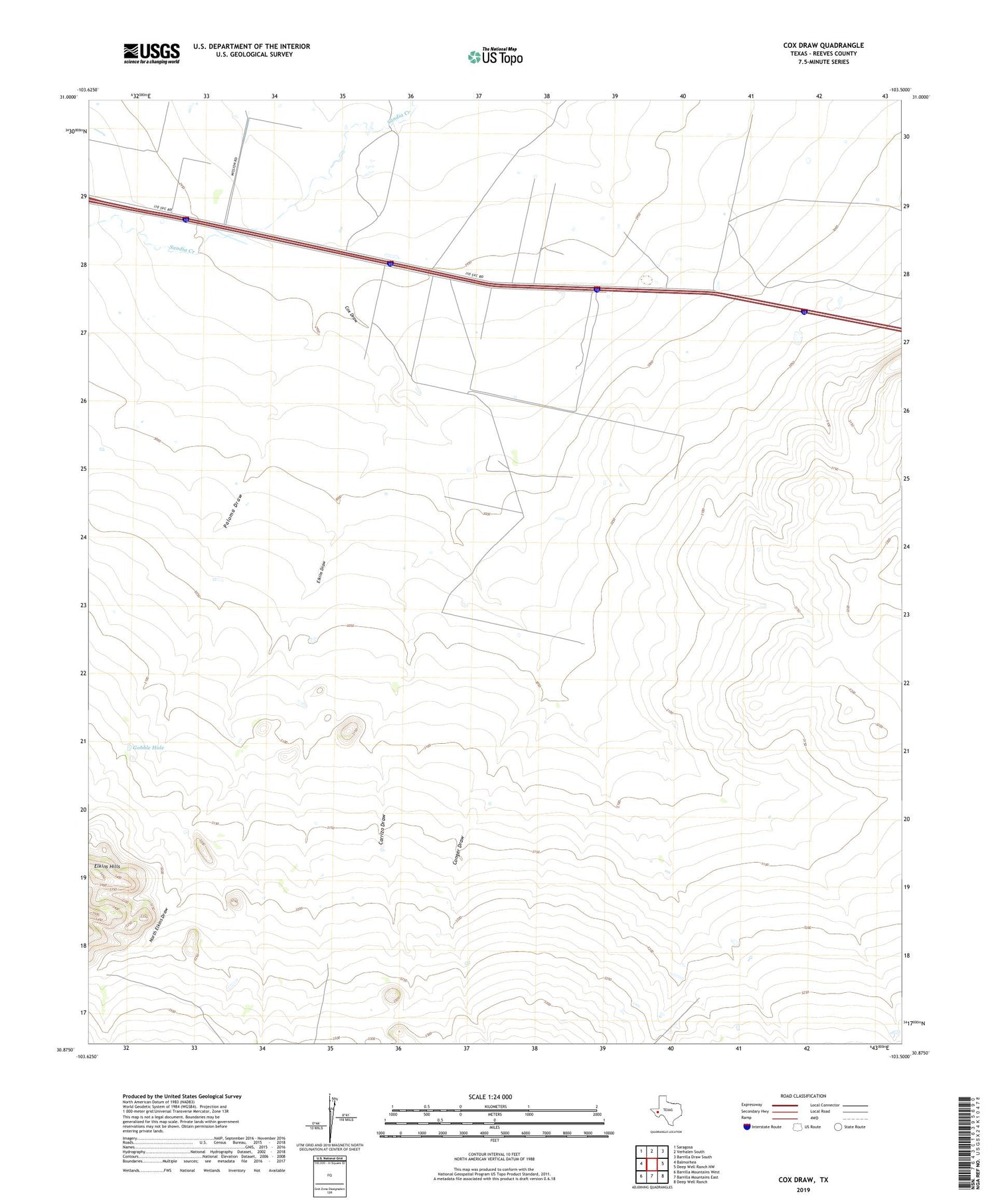 Cox Draw Texas US Topo Map Image