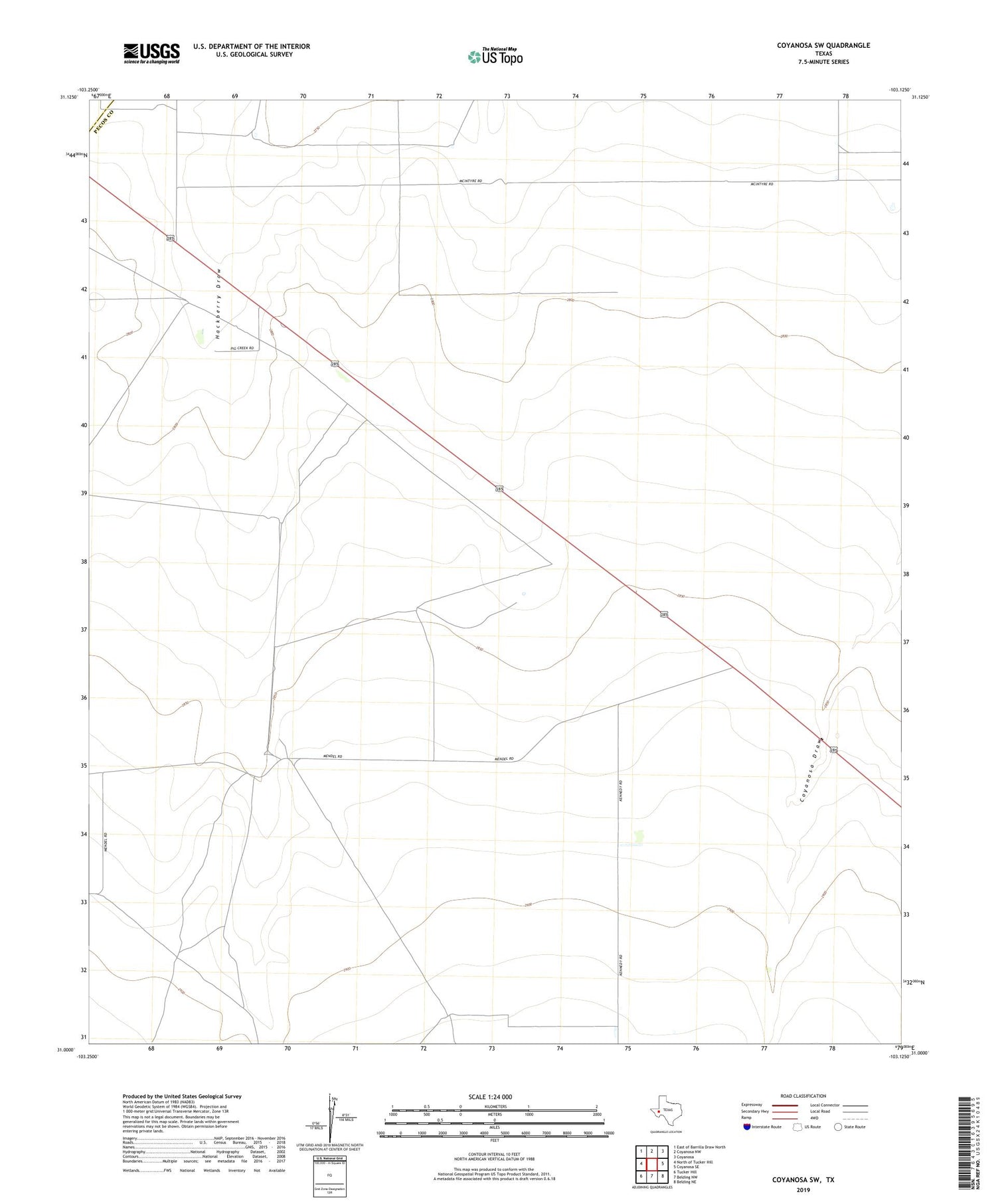 Coyanosa SW Texas US Topo Map Image