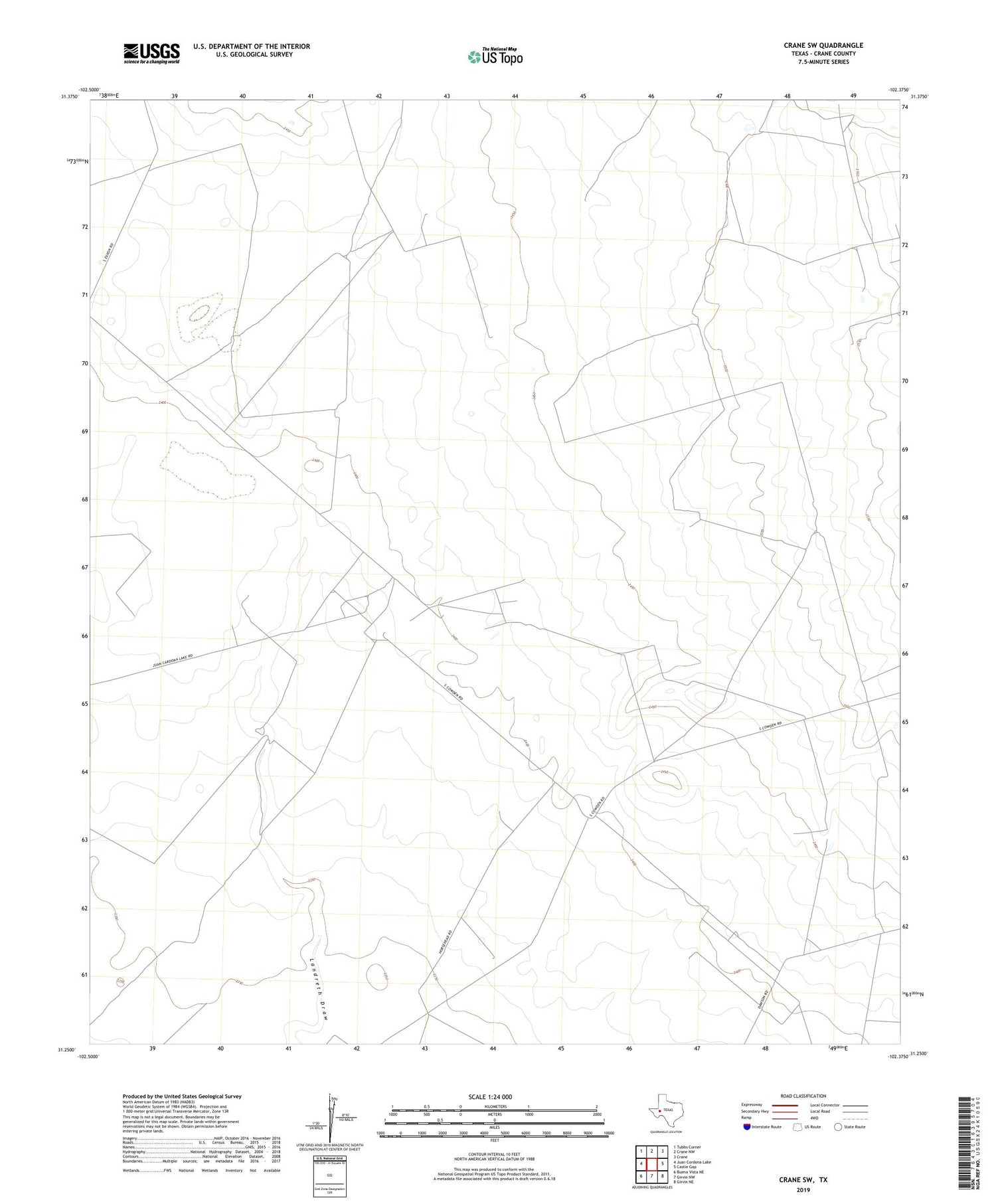 Crane SW Texas US Topo Map Image