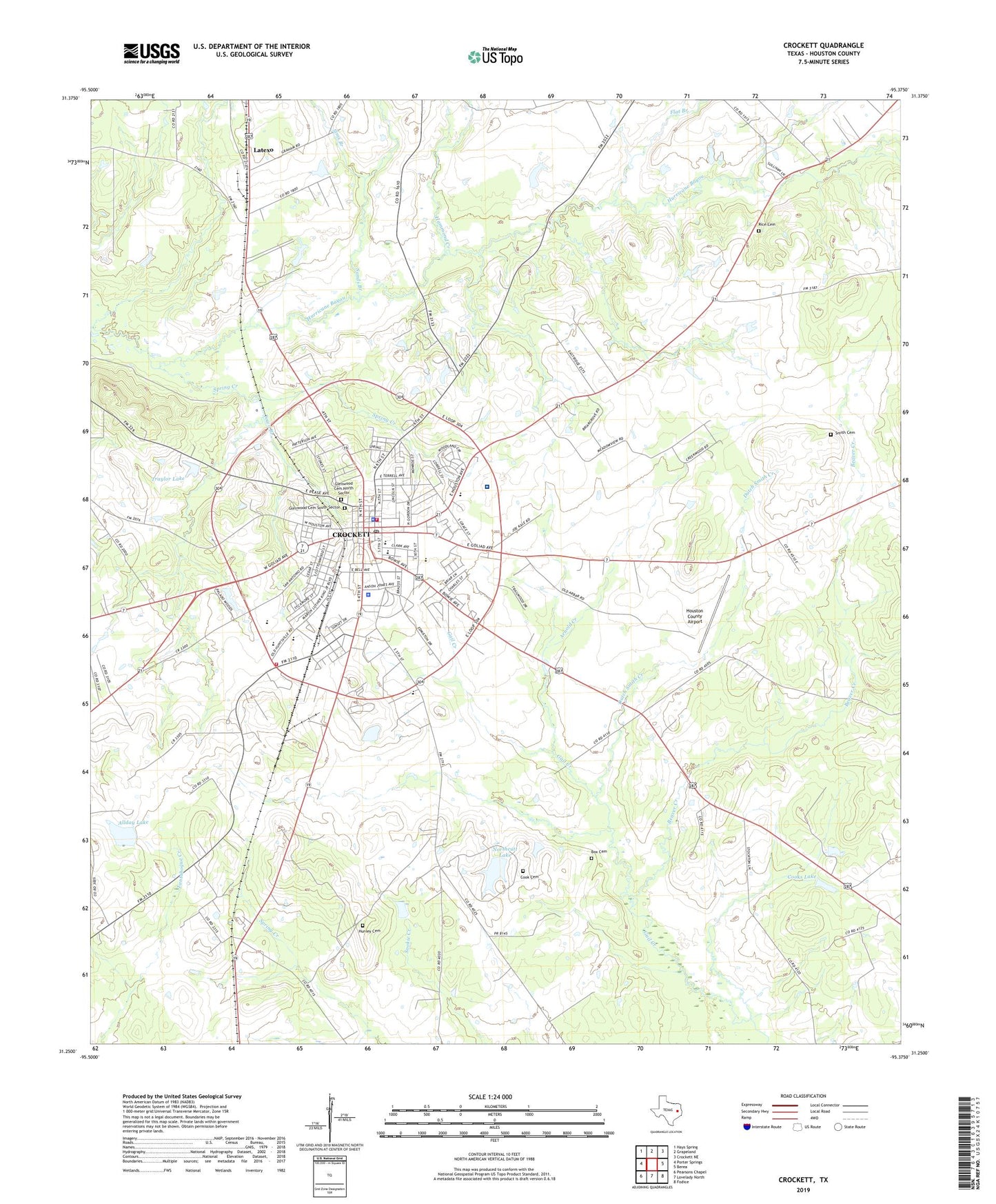 Crockett Texas US Topo Map Image