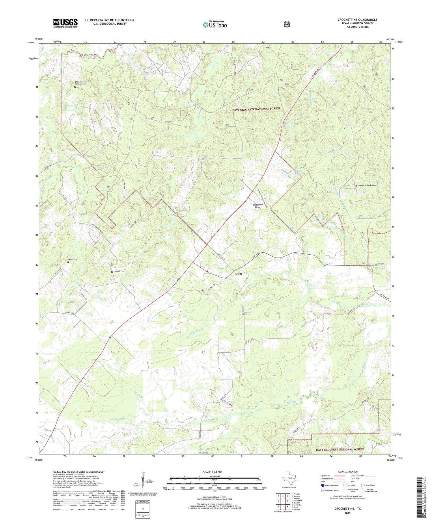 Crockett NE Texas US Topo Map Image