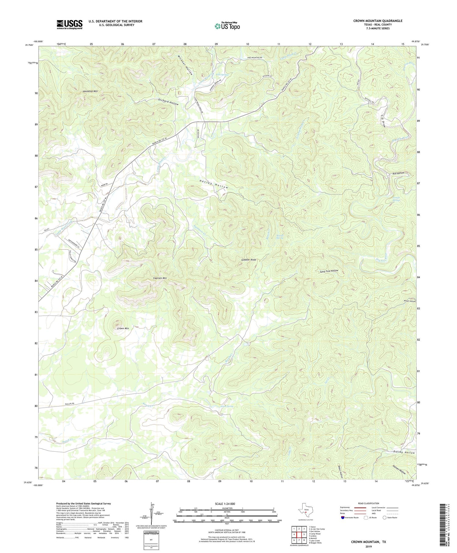 Crown Mountain Texas US Topo Map Image